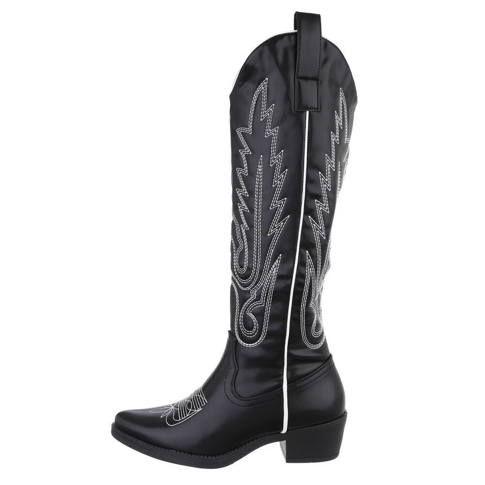 Ital-Design Damen Cowboyboots Western Westernstiefel Blockabsatz Western- & Bikerstiefel in Schwarz