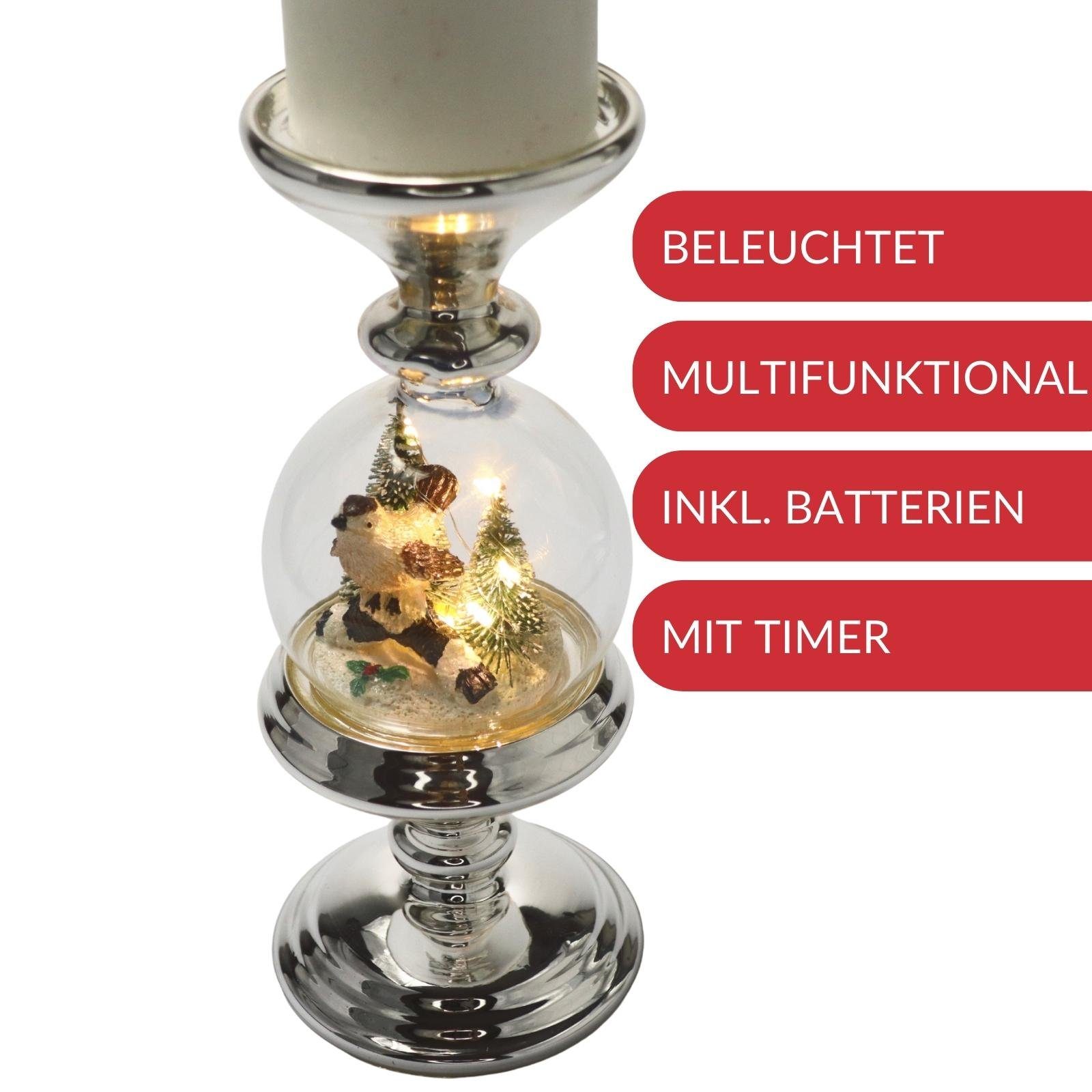Timer Dekofigur Silber Tisch Weihnachtsdeko - LED mit Kerzenhalter schöne LED, Kerzenständer mit Weihnachtsdeko Plentyfy