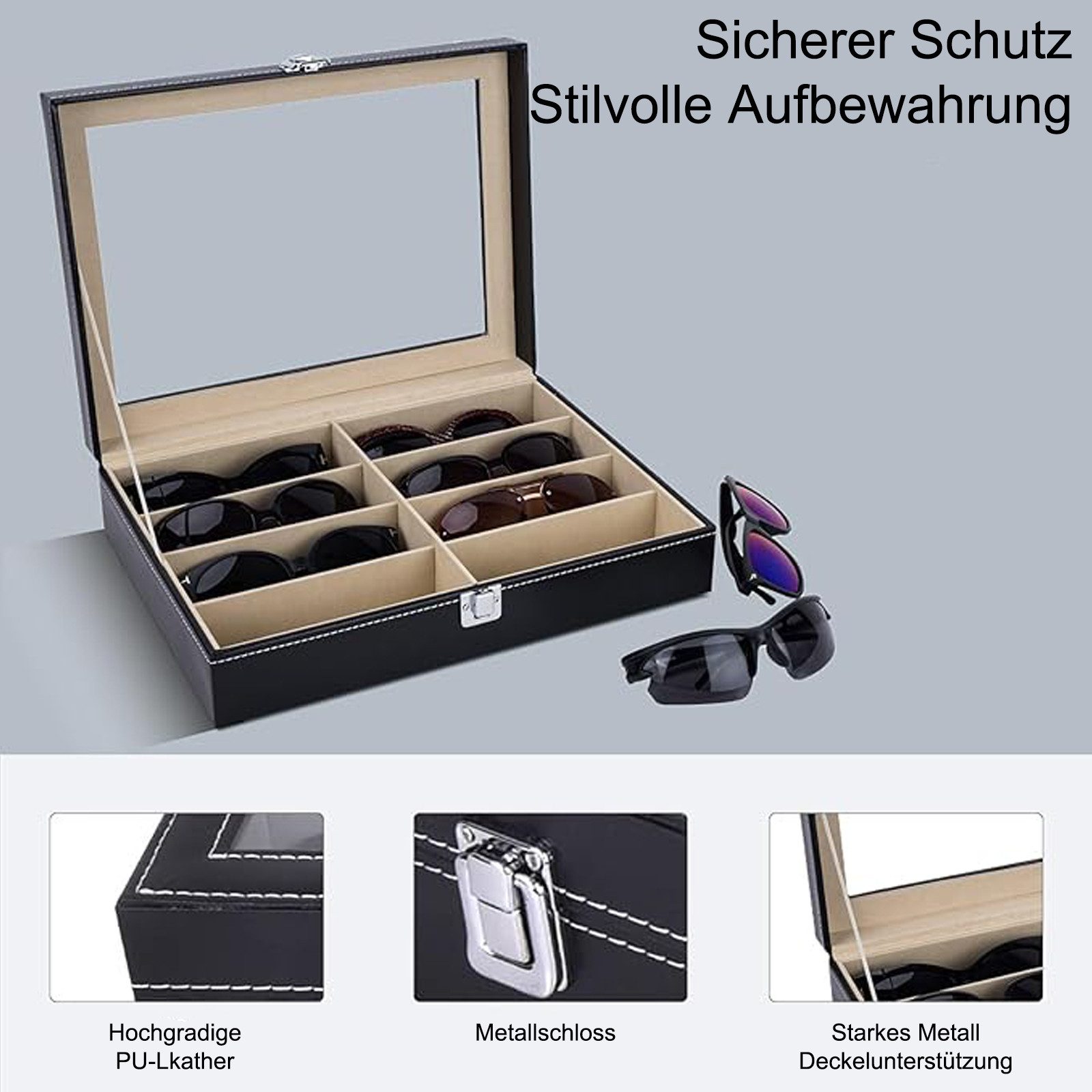 MODFU Brillenetui Brillenkoffer Kunstleder Organizer Brillenbox Brillenorganizer, Kunstleder 33.5x24.5x8.5 cm für Sonnenbrillen Präsentation Showcase