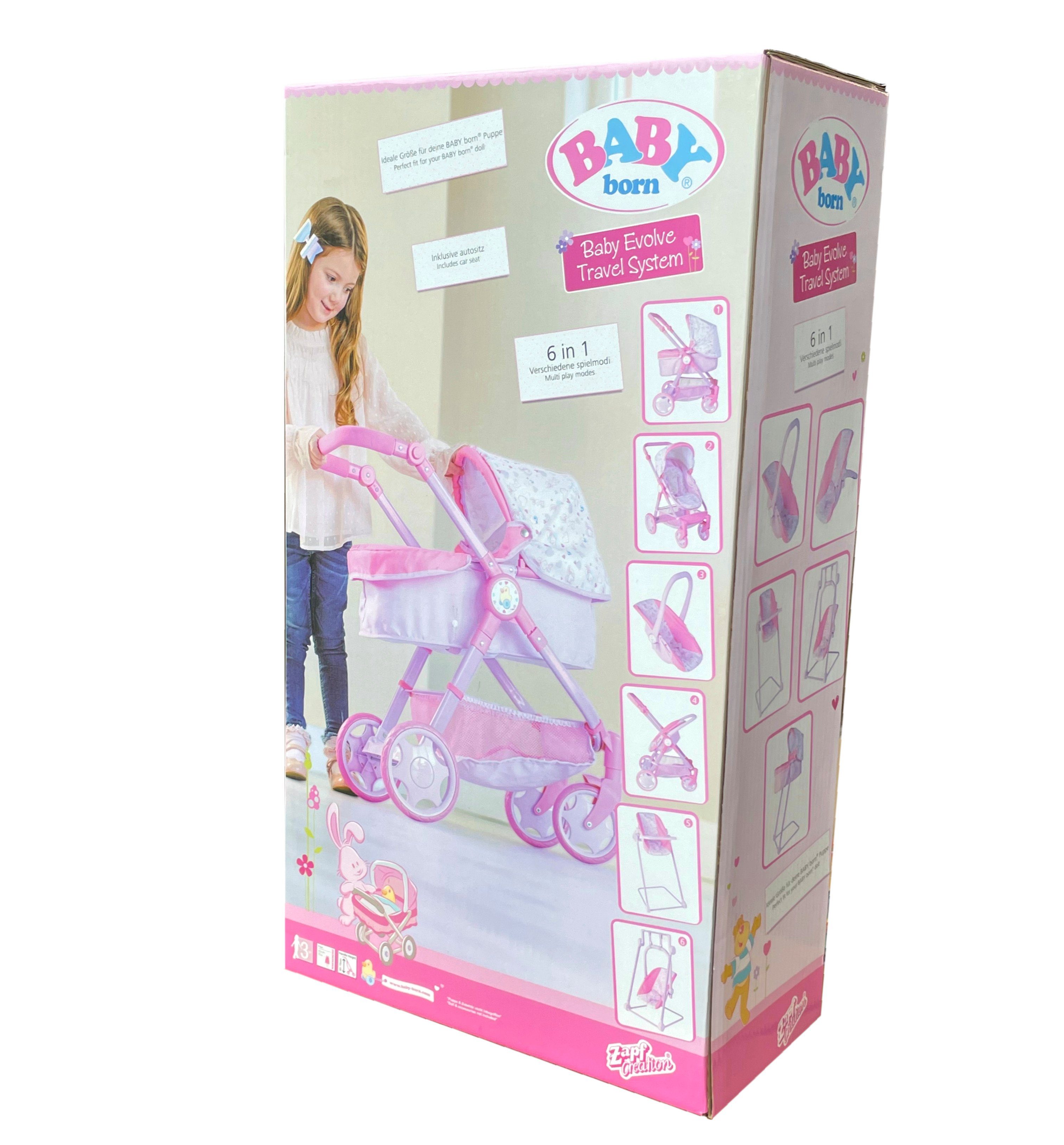 Zapf Creation® Puppenwagen BABY born® 826386 Baby Evolve Puppenwagen mit 6-in-1 Funktion, 6 in 1 Funktion (Kinder Puppenwagen, Buggy, Transportschale, Hochstuhl, Schaukel, Puppenbett), für Puppen bis zu 43 cm Länge