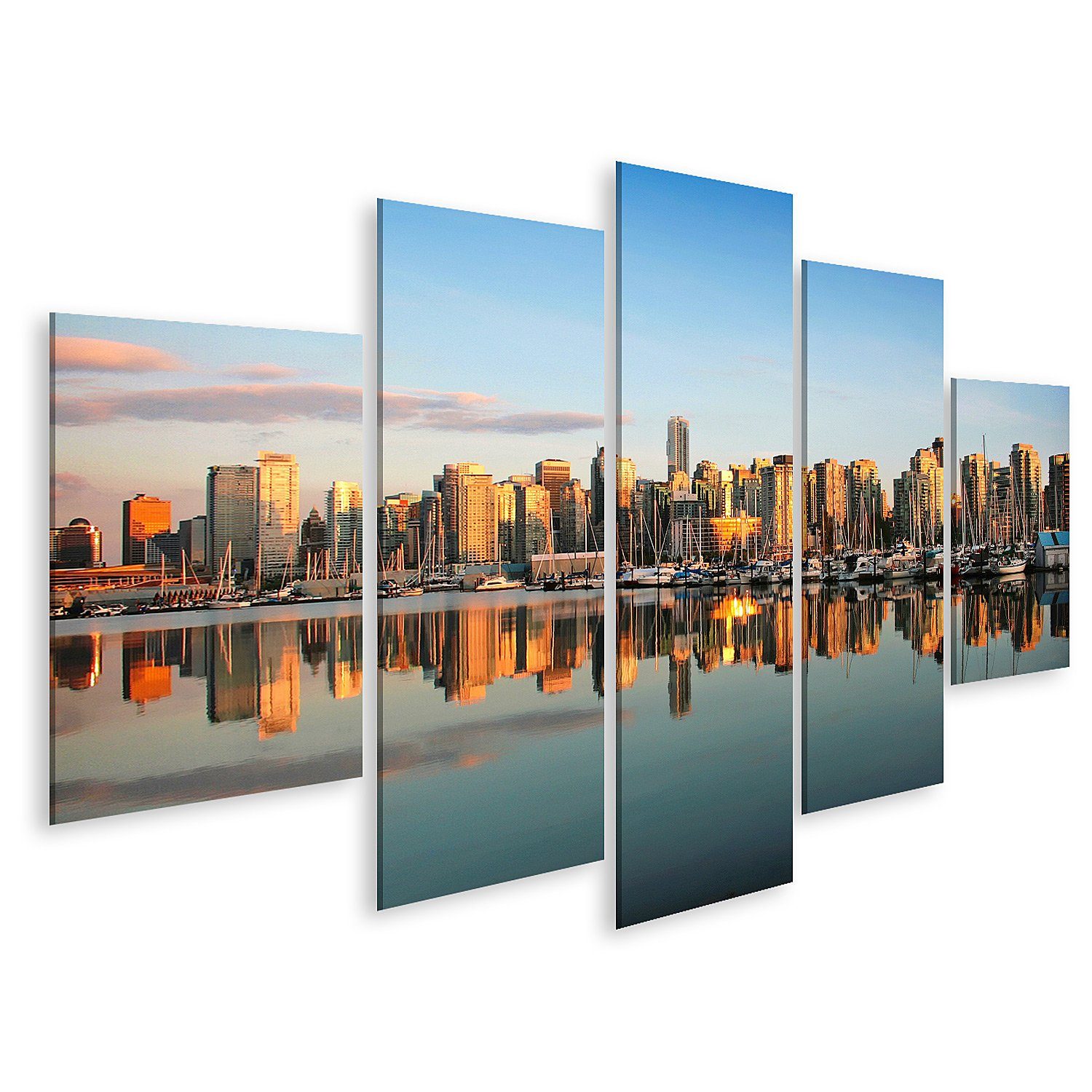 Leinwandbild Bild auf Leinwand Vancouver Downtown Skyline Panorama bei Sonnenunterg