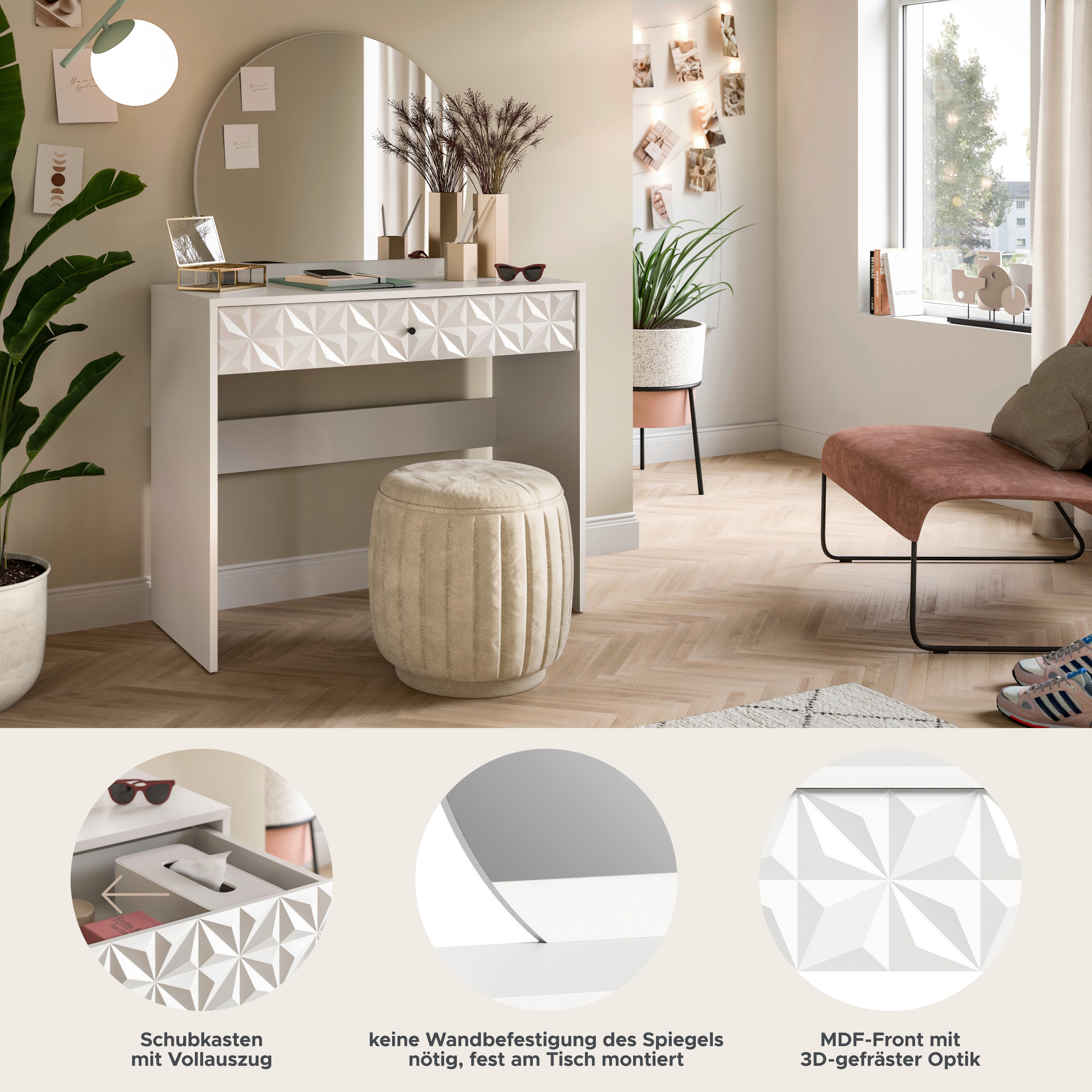 welltime Schminktisch Vicenza Schminktisch inkl. Spiegel (1-St), Schminktisch, 1 Schubkasten, Frisiertisch, Ornament