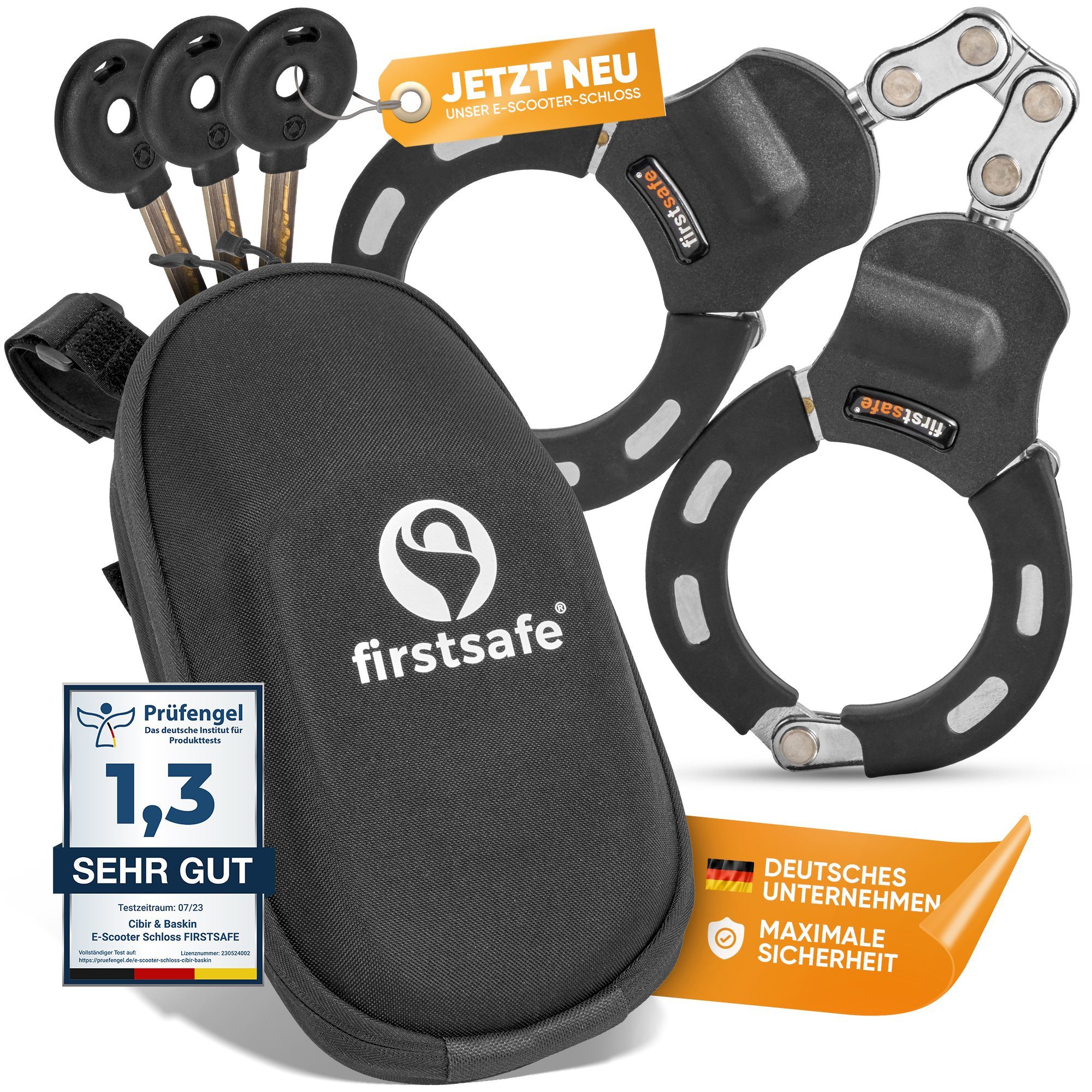 firstsafe Kettenschloss Handschellenschloss für E Scooter Schloss mit Tasche