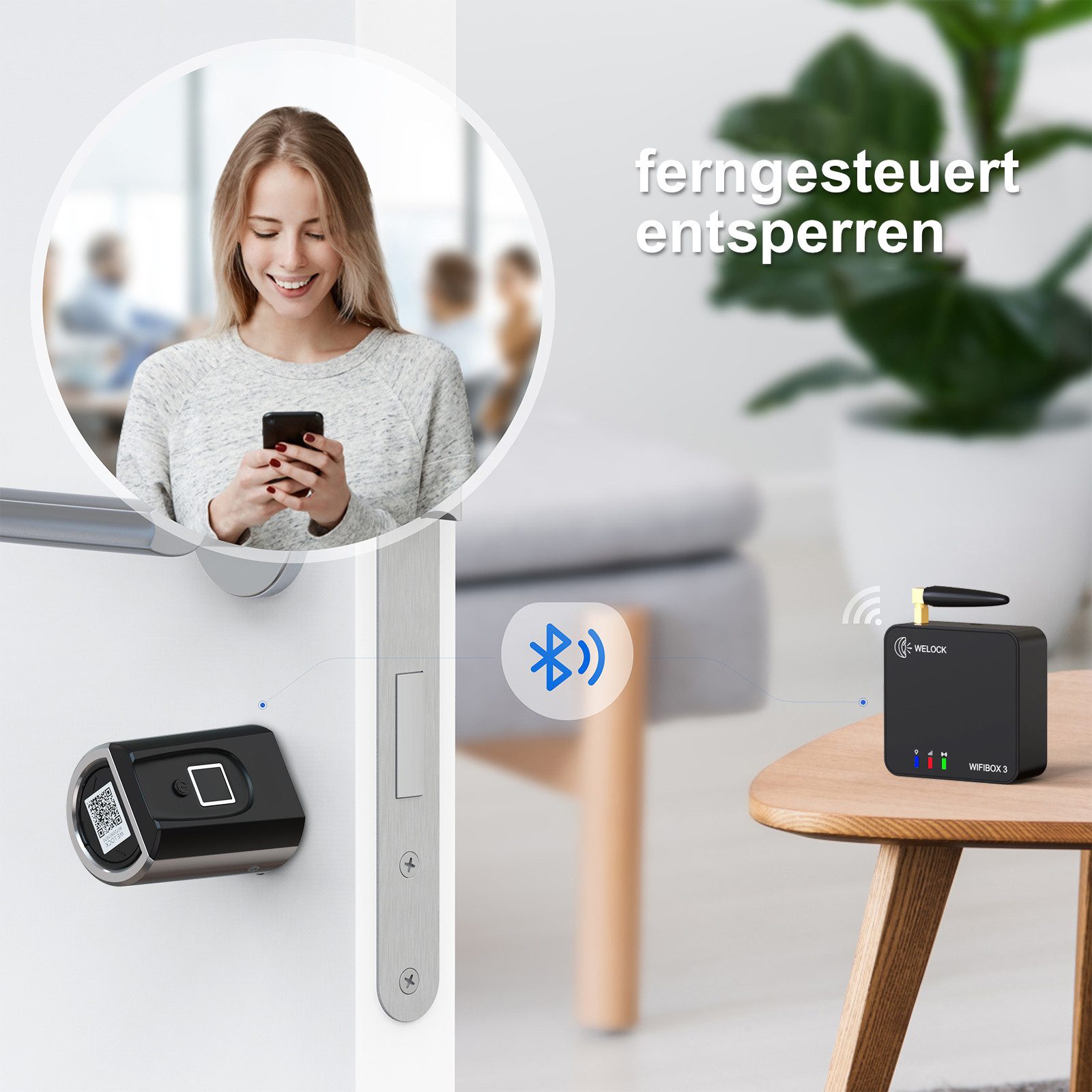 WE.LOCK Türschlossantrieb WELOCK Türschloss Fingerabdruck SECBNEBL51 für 30-70mm Türen, (Packung, Smartes türschloss x1, RFID-Karte x3, Anleitung x1, Zubehörbox x1), Fingerabdruck, RFID-Karte, APP, USB-Entsperrung; einfache Installation