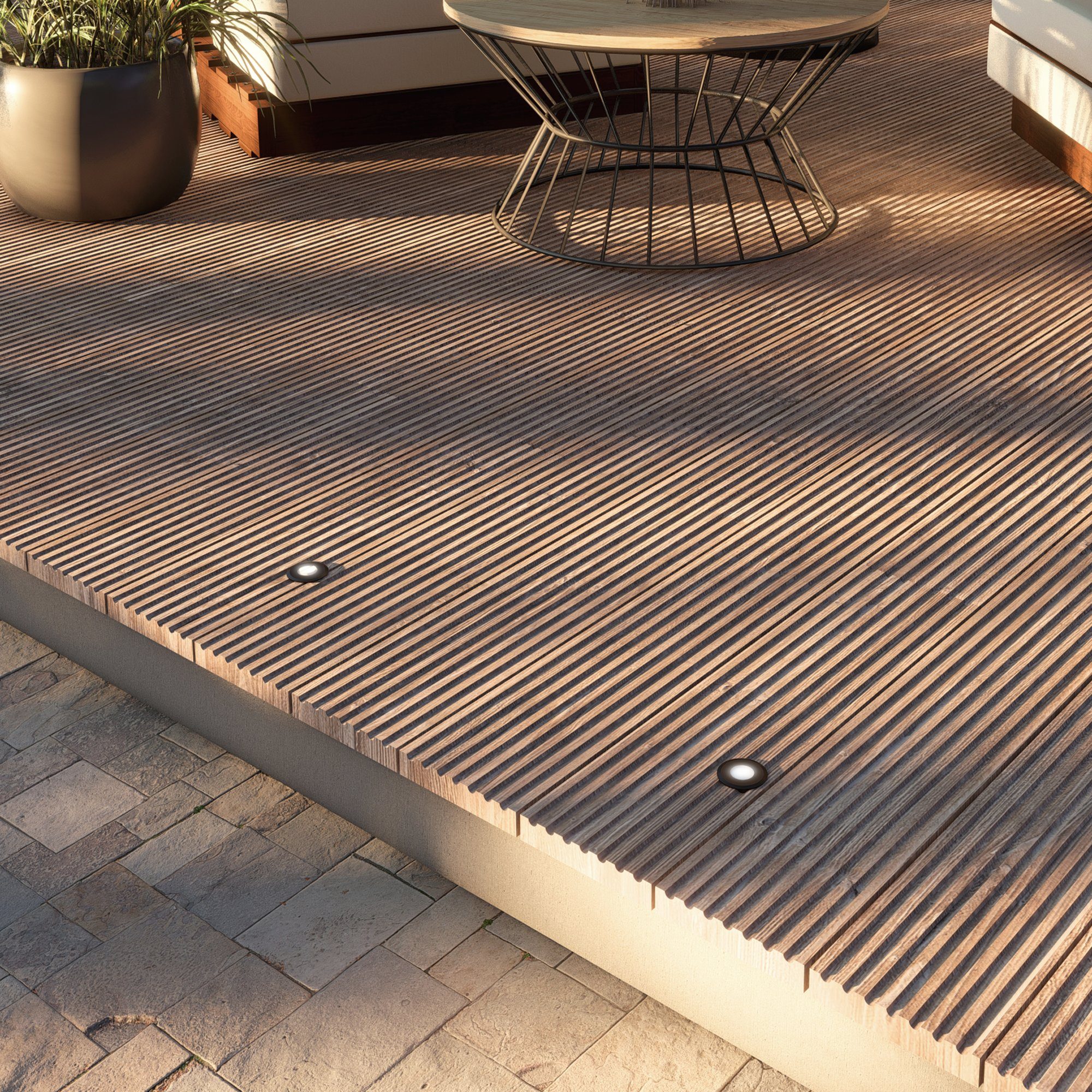 SSC-LUXon LED Gartenstrahler JAVO Mini LED Bodeneinbaustrahler für Außen IP67 230V schwarz warmweiß, Warmweiß