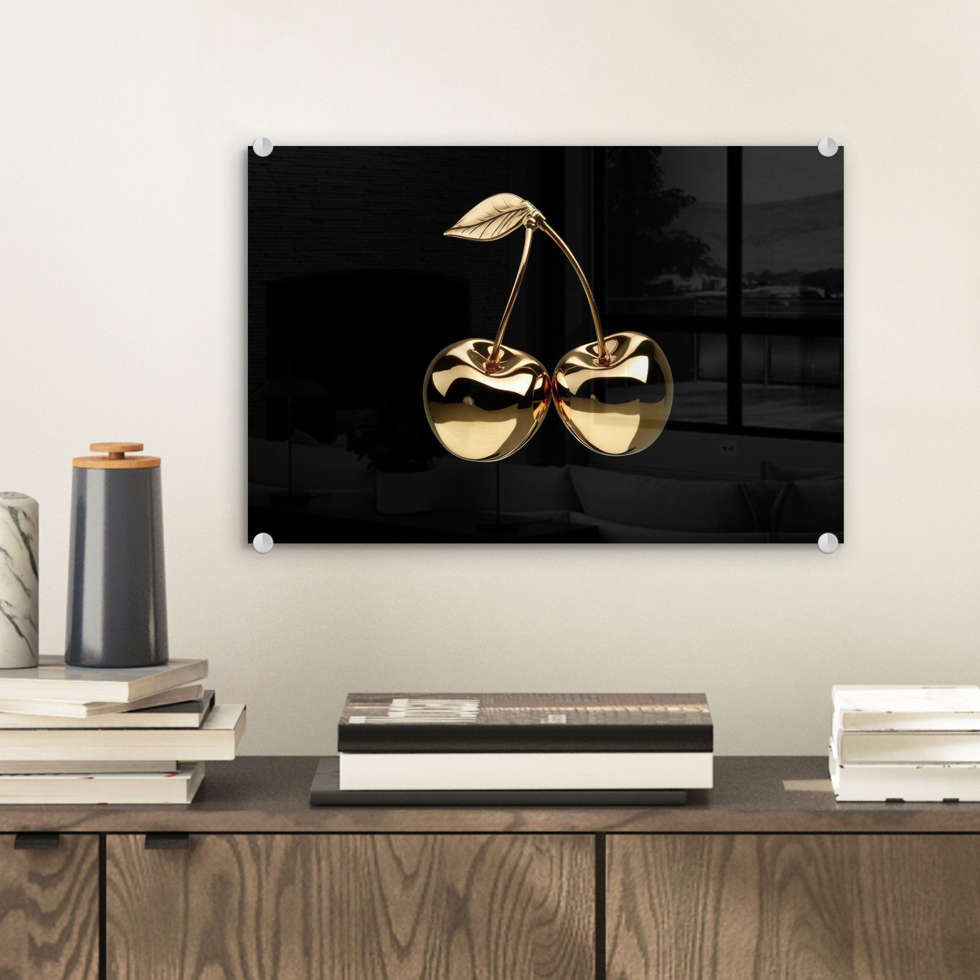 MuchoWow Acrylglasbild Kirsche - Schwarz - Gold - Chrom, Inkl. Aufhängung, günstig online kaufen