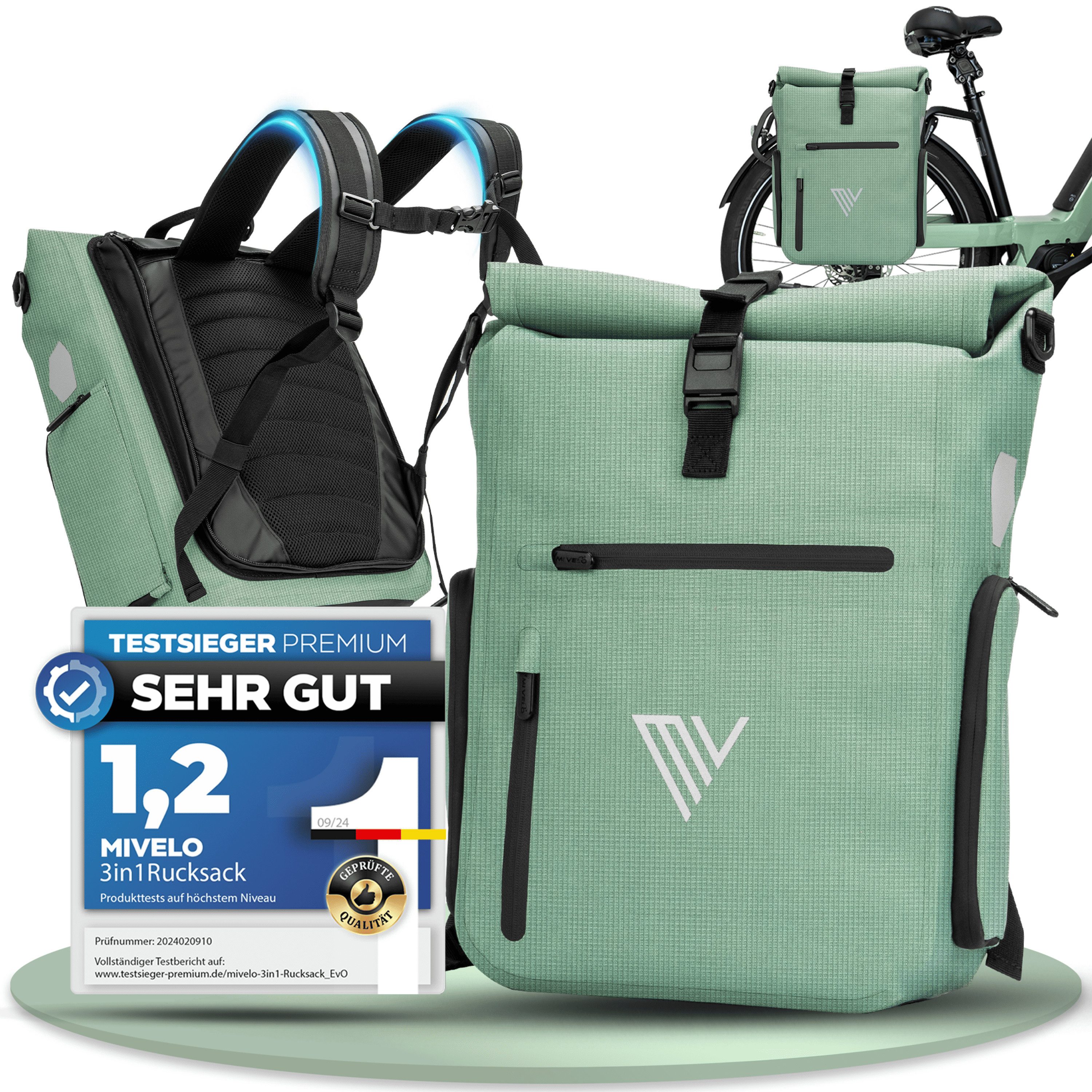 MIVELO Fahrradtasche 3in1 Gepäckträgertasche mit Rucksackfunktion Schultergurt wasserdicht, geräumiges Hauptfach, Außentaschen, Laptopfach