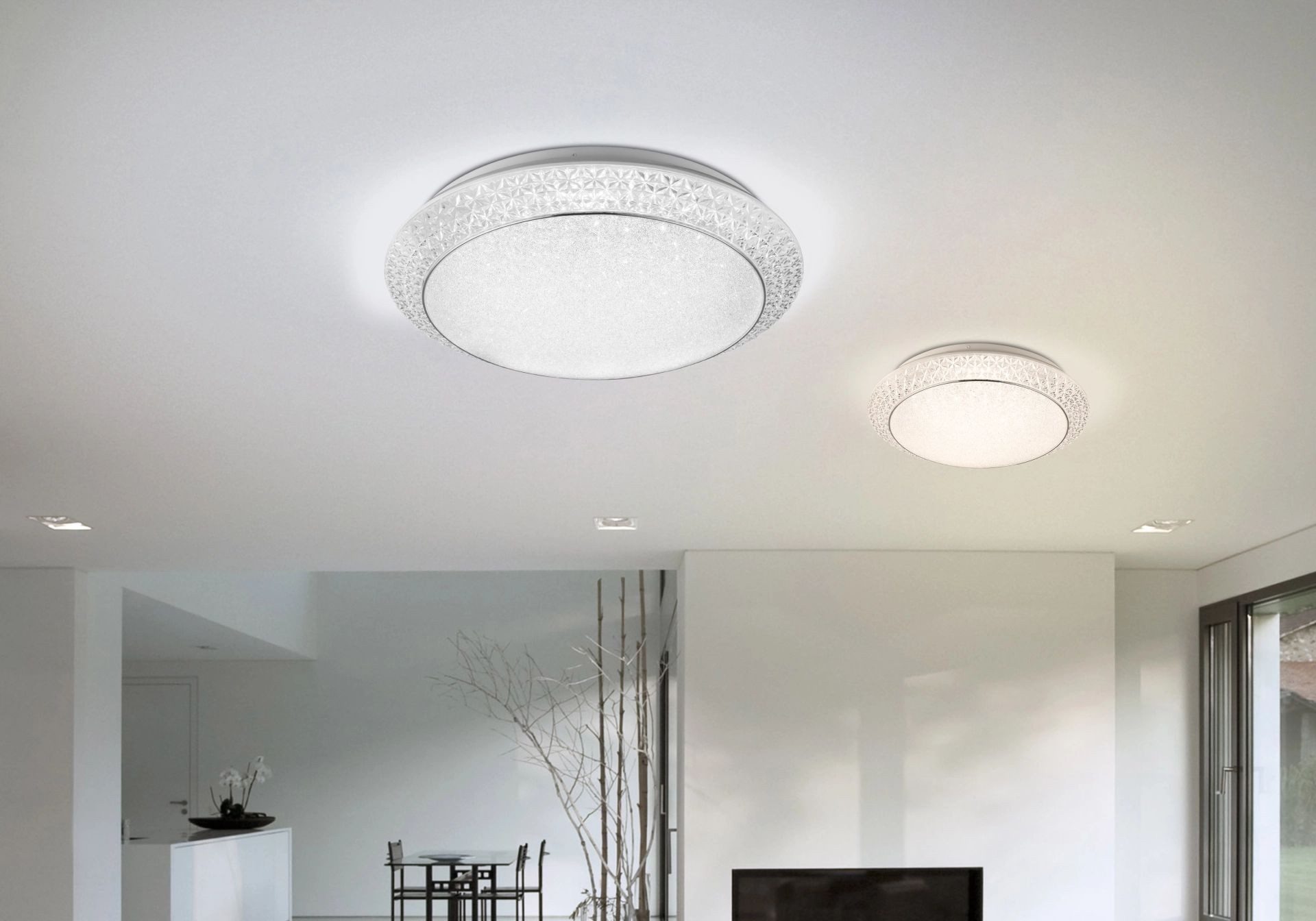 GLOBO LIGHTING LED Deckenleuchte RONJA, Dimmfunktion, Fernbedienung, Infrarot inkl., Memoryfunktion, Nachtlichtfunktion, mehrere Helligkeitsstufen, LED fest integriert, warmweiß - kaltweiß, Deckenlampe, Design Leuchte, Kristalle, Wohnzimmer, Schlafzimmer