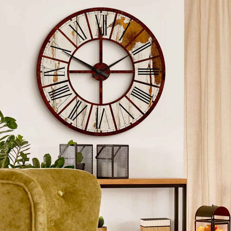 K&L Wall Art Wanduhr »Große Vintage Uhr Edelrost Optik HDF Wanduhr Landhaus Stil Shabby Chic« (lautlos ohne Ticken, neues Quarz Uhrwerk)