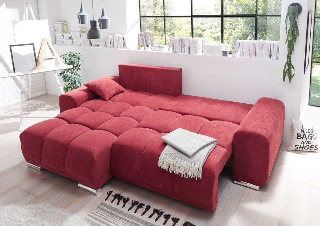 Couch Sofa Ecksofa, EXCITING Rot Ecksofa 264x186 (Berry) cm DESIGN ED Paco Eckcouch