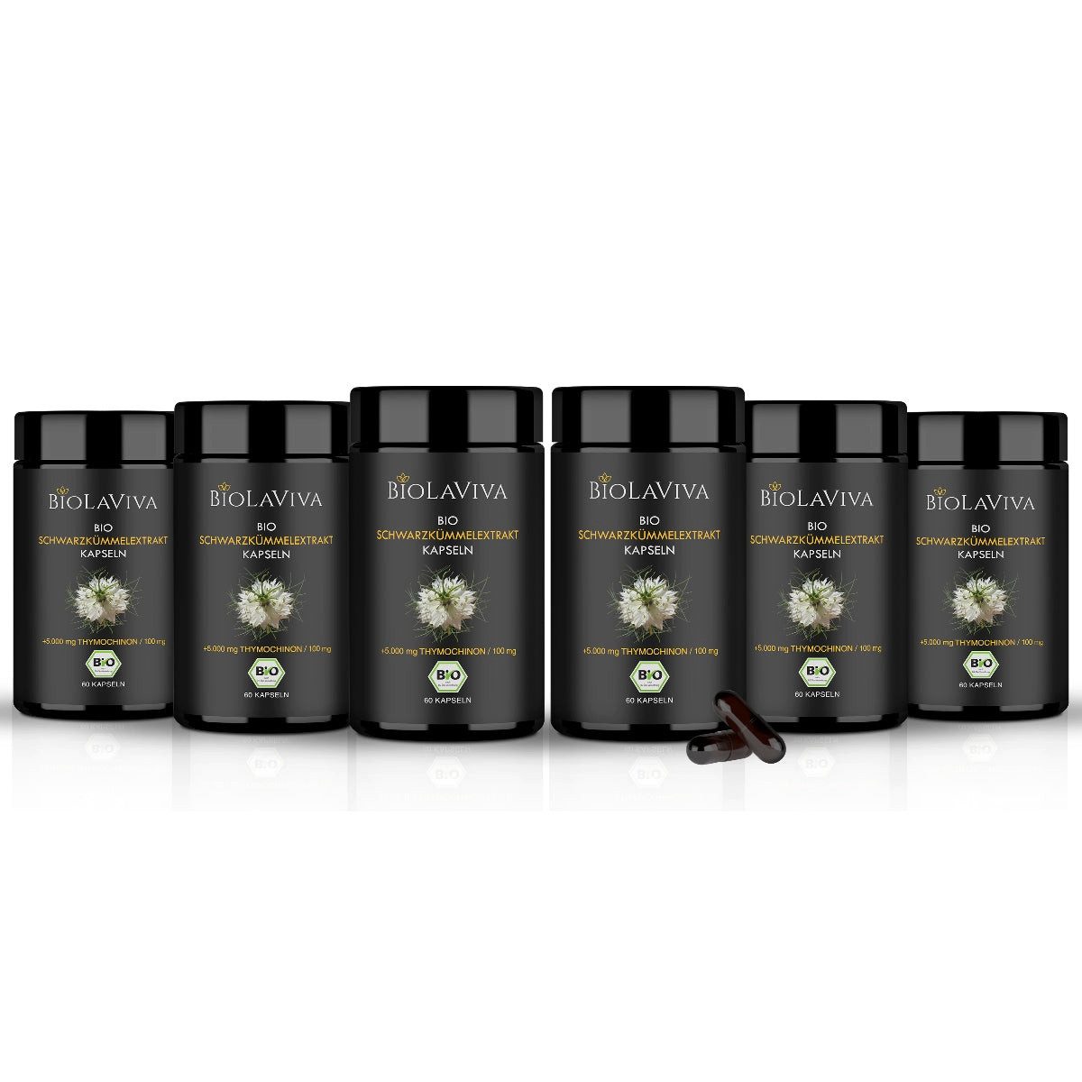 BIOLAVIVA 6 × BIO Schwarzkümmelöl 240 Kapseln -ungefiltert -naturbelassen -vegan Kapseln