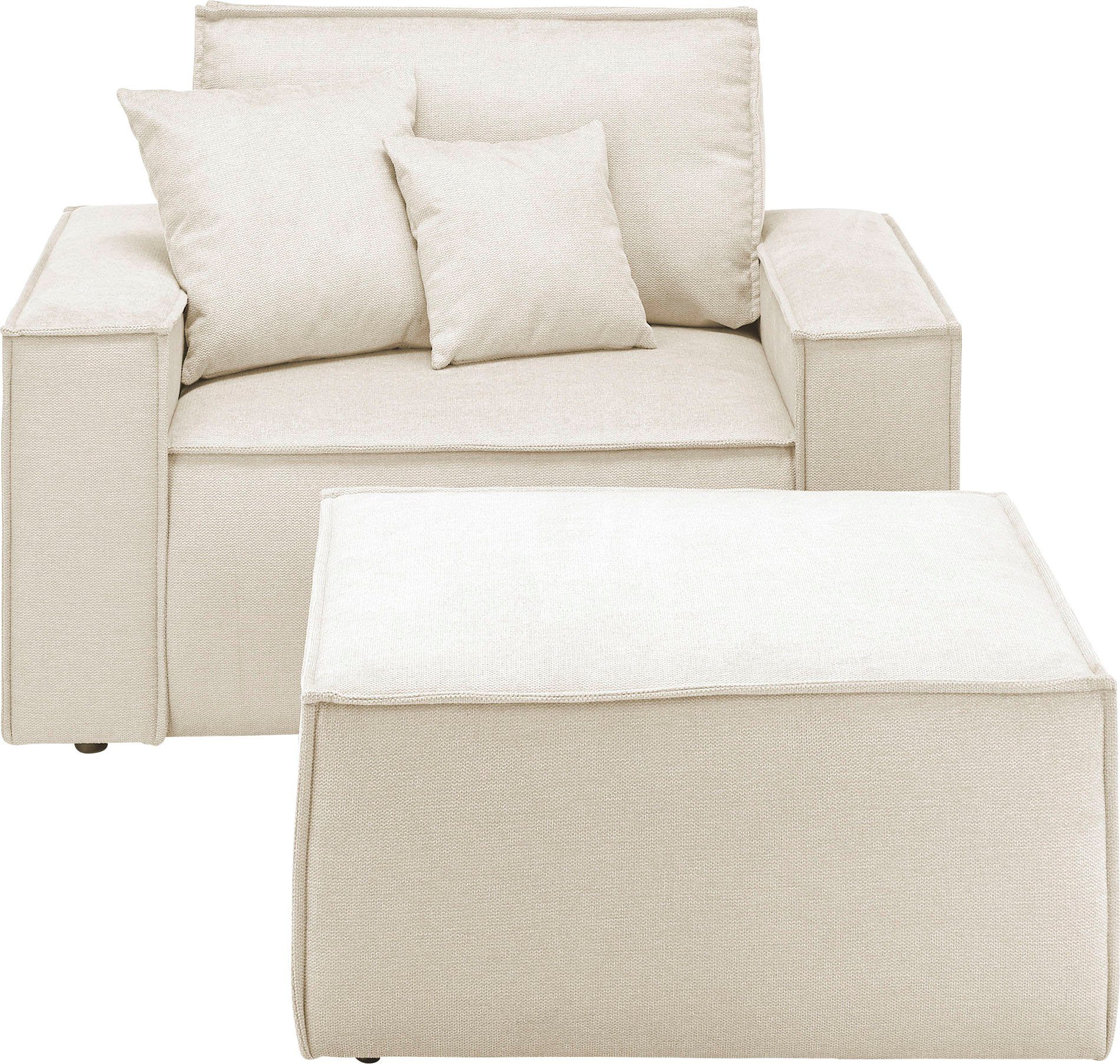 OTTO home Loveseat FINNLEY Struktur fein, Loveseat & Hocker im Set, inkl. Zierkissen (2-St), verfügbar in den Stoffqualitäten Bouclé, Struktur fein und Mega Cor – Bild 2 von 5