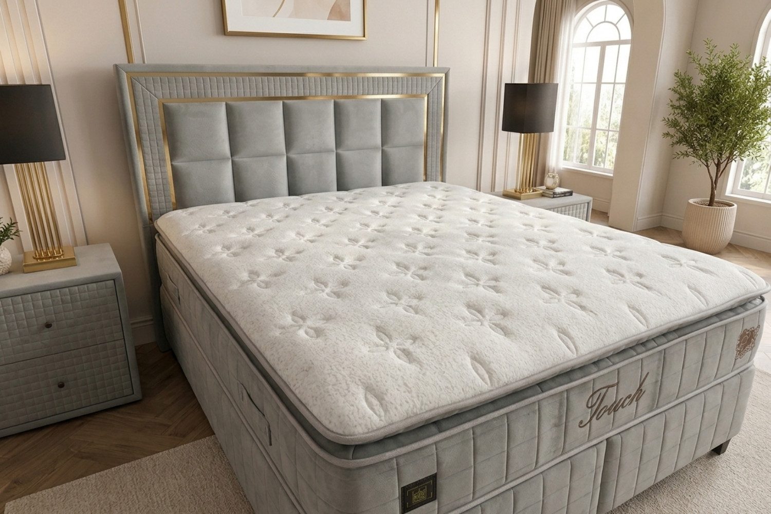 gowoll Boxspringbett 180 x 200 Beige mit Matratze und gepolstertem Kopfteil Luxus bett (Kostenlose Lieferung, gepolstertes Kopfteil + Taschefederkern Matratze + – Bild 5 von 5