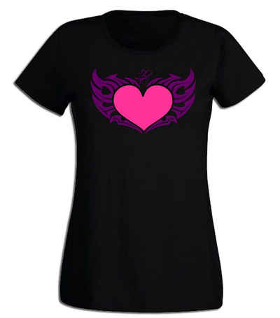 G-graphics T-Shirt Damen T-Shirt - Herz mit Flügeln Pink-Purple-Collection, mit trendigem Frontprint, Slim-fit, Aufdruck auf der Vorderseite, Print/Motiv, für jung & alt