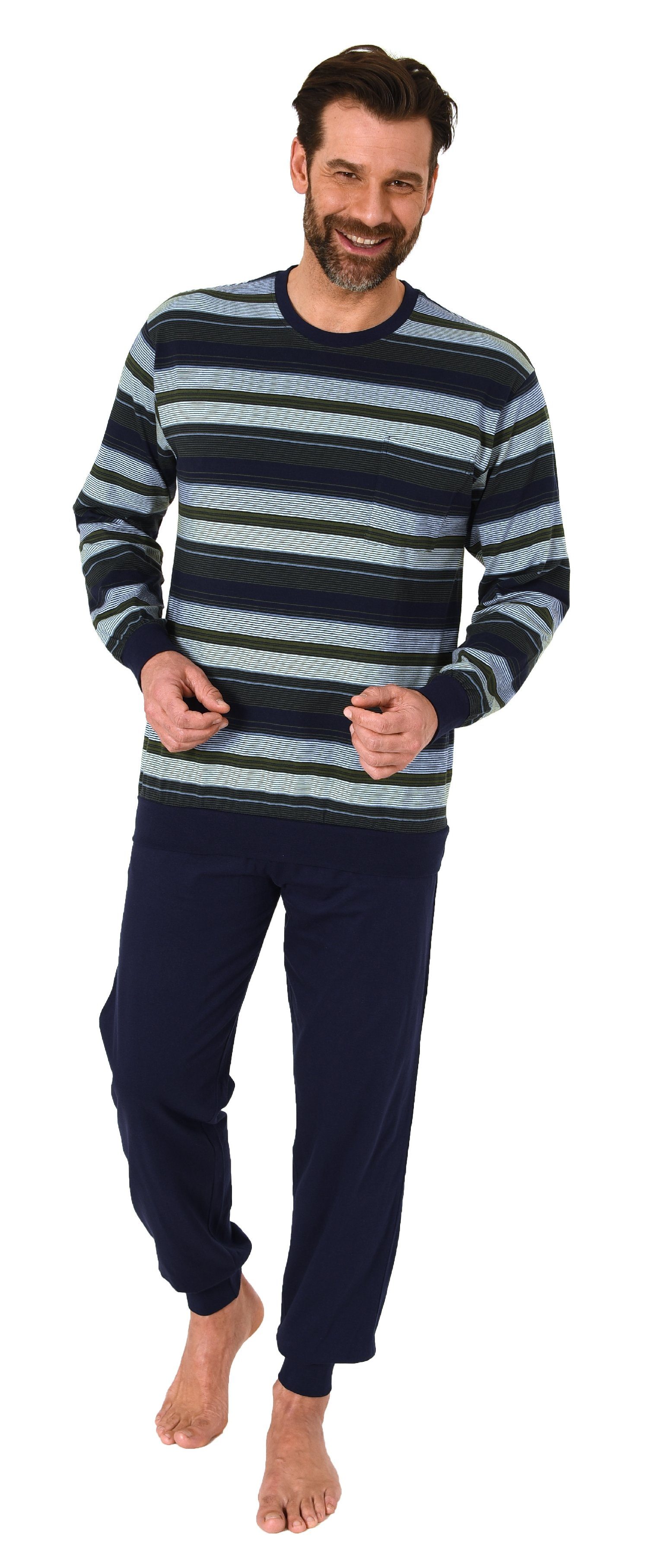 Normann Pyjama Normann Herren langarm Schlafanzug mit Bündchen in Streifeno günstig online kaufen