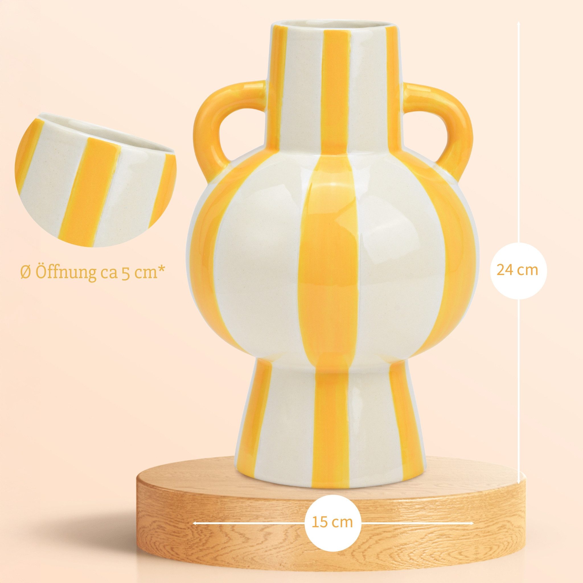 matches21 HOME & HOBBY Dekovase Blumenvase bunt gestreift, gelb weiß in Ø 1 günstig online kaufen