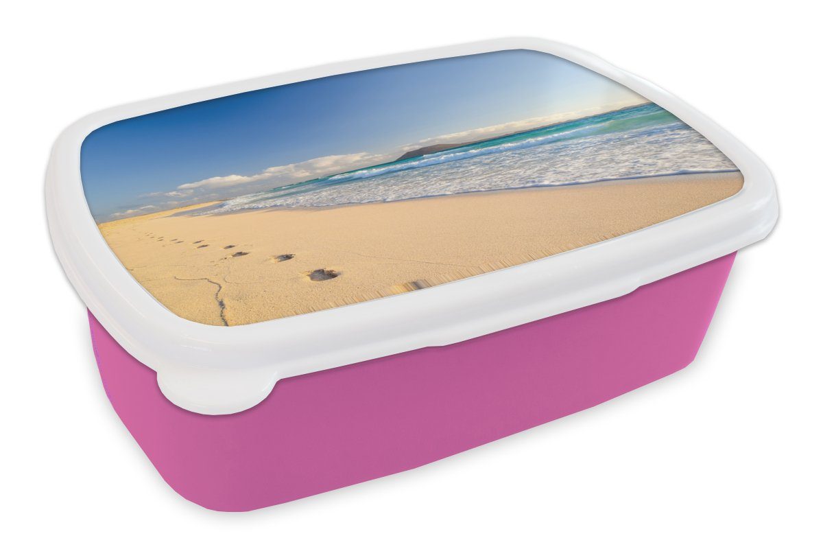 - Strand Brotbox rosa Brotdose MuchoWow für Erwachsene, Lunchbox Berge, Snackbox, Kunststoff - (2-tlg), Kinder, Kunststoff, Meer Mädchen,