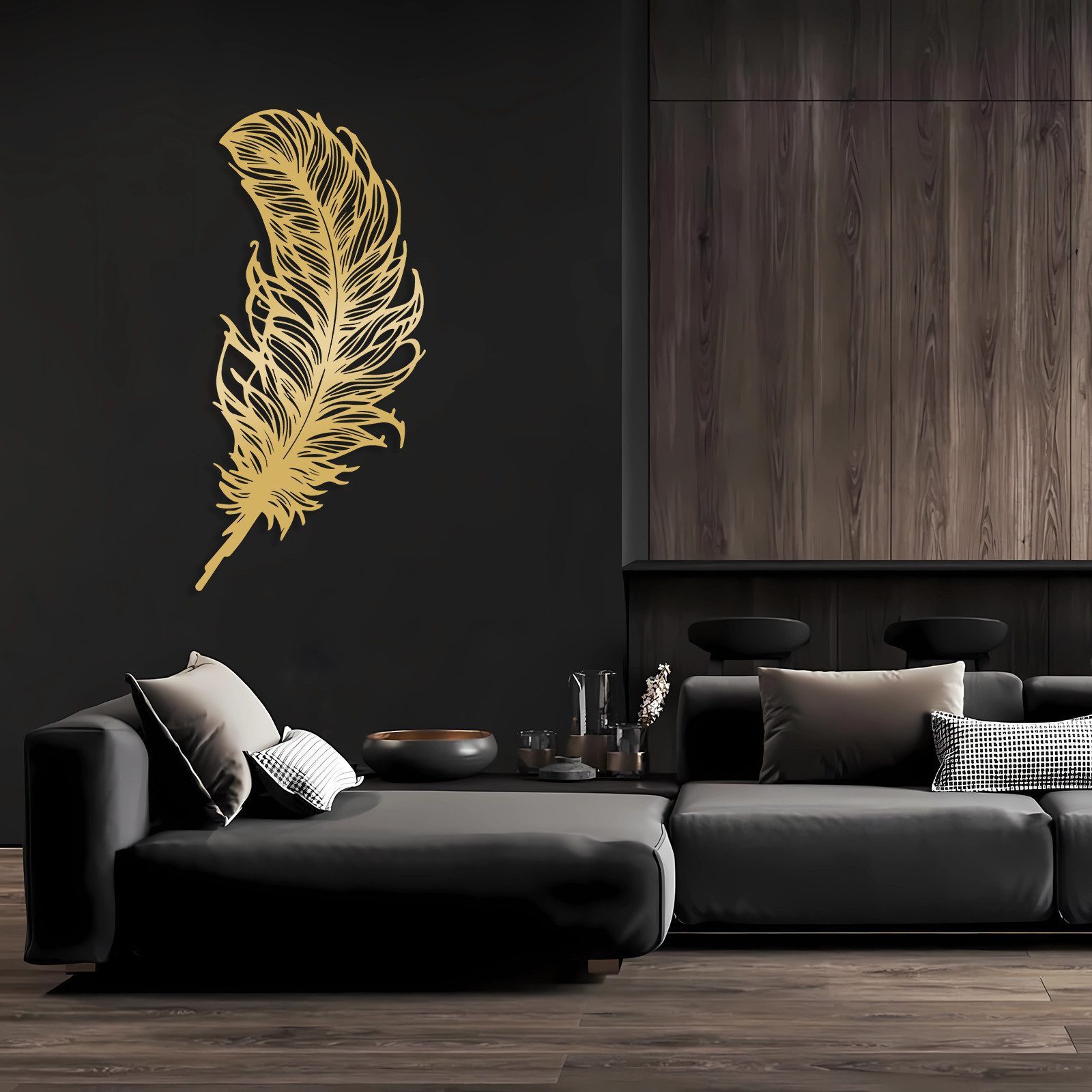 Jumpeak Wanddekoobjekt Exquisite Feder, Feder Metall Kunst Wanddekoration, Natur Elemente, Hergestellt aus Metall,Schwarz,weiß,Gold, Silber
