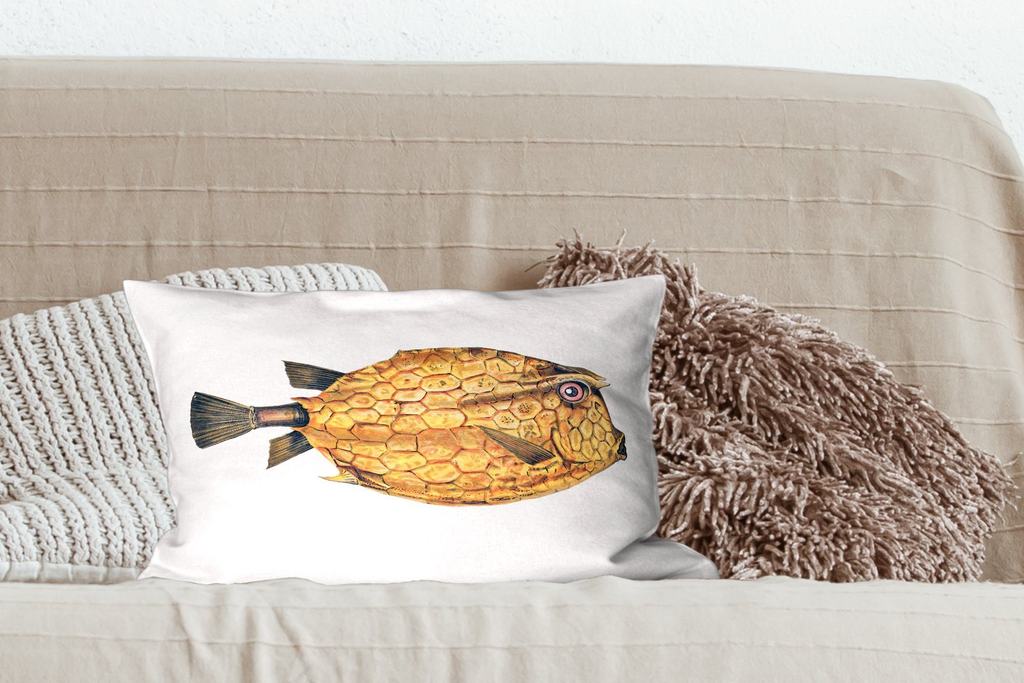 MuchoWow mit Fisch Realismus Füllung, Schlafzimmer Gold, - - Zierkissen, Dekoration, Dekokissen Dekokissen Wohzimmer
