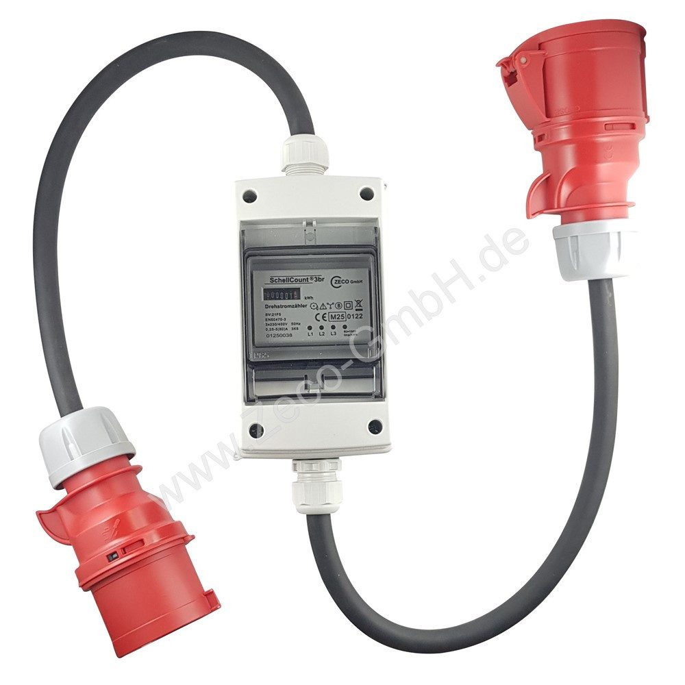 Stromverbrauchszähler mobiler digitaler Stromzähler, geeicht, 3-phasig, CEE Adapter-16A
