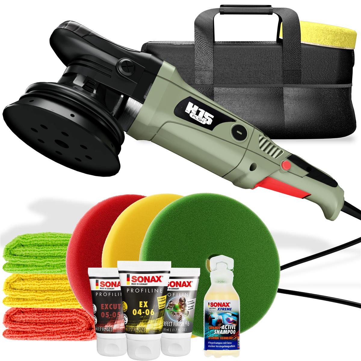 autopflege Exzenter Poliermaschine H15 Poliermaschinen Sets, Inkl. Mikrofasertücher und Polierpads