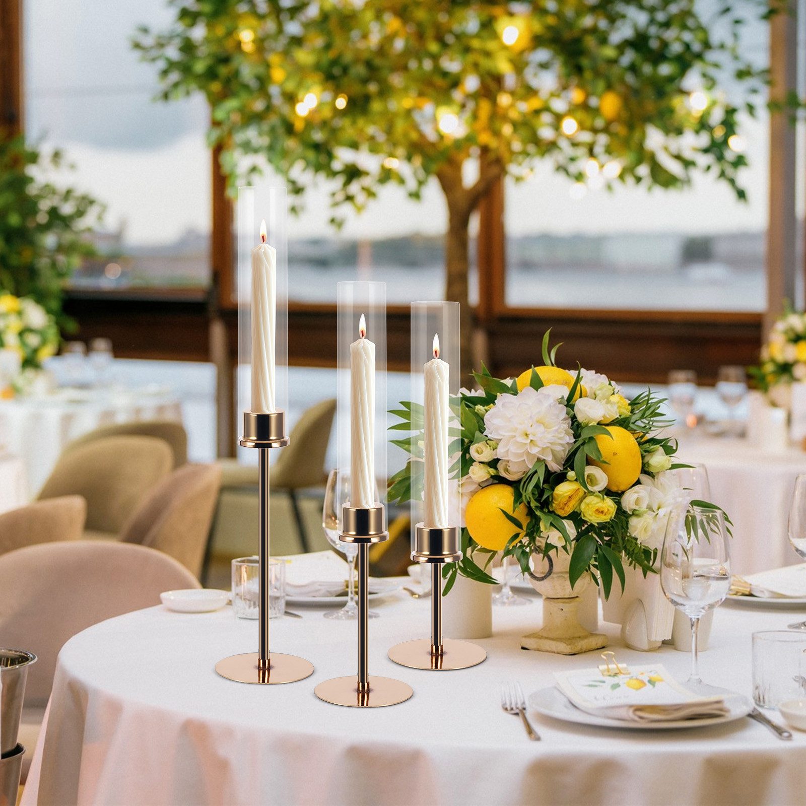 BlingBin Standkerzenhalter 3er Gold Stabkerzenhalter Kerzenständer mit Glas günstig online kaufen