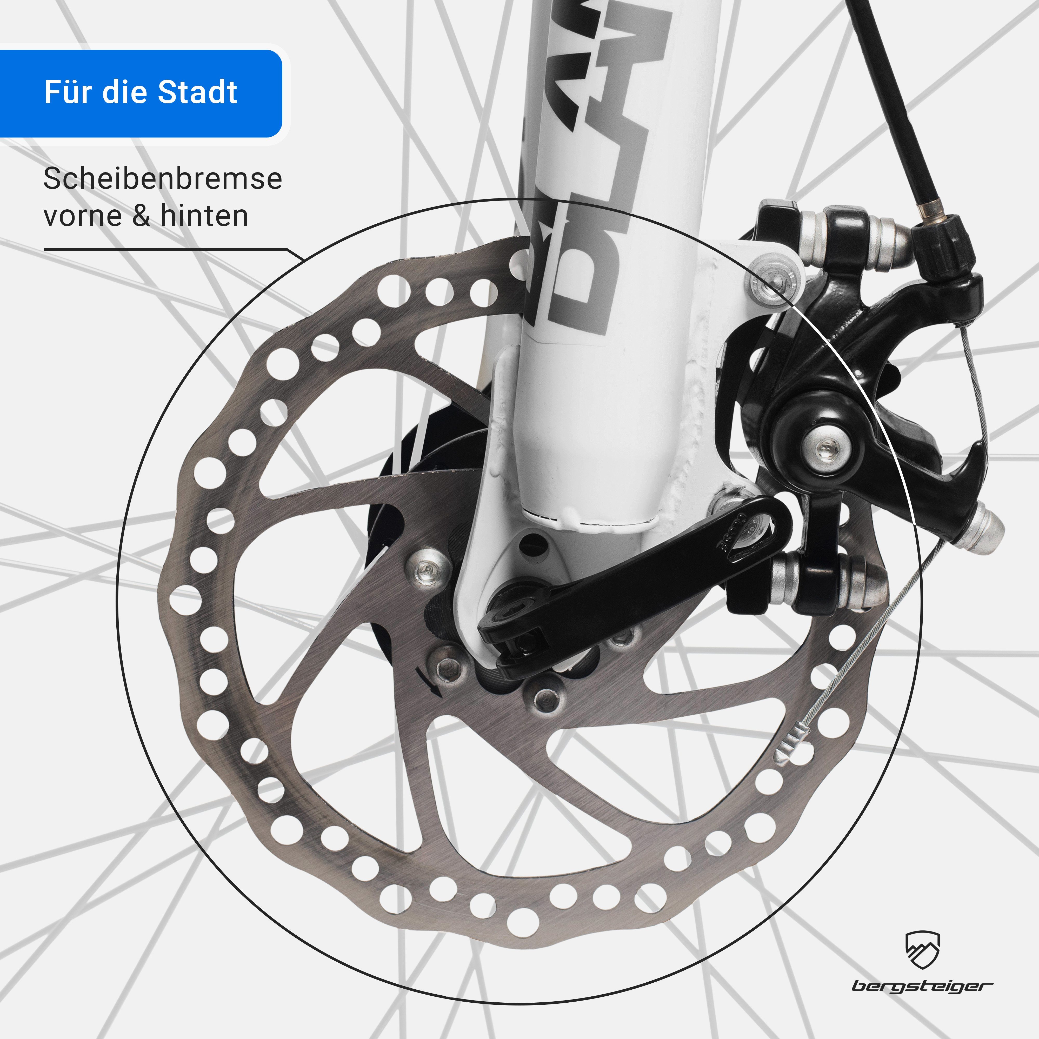 bergsteiger Mountainbike Makalu 26, 29 Zoll Mountainbike Alu, geeignet ab 150 cm, Damen, Herren, 21 Gang Shimano Tourney RD-TY300 Schaltwerk, Kettenschaltung, Scheibenbremsen