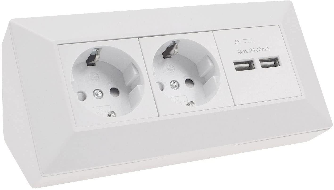 ChiliTec Steckdosenblock Unterbausteckdose 2-fach + 2x USB 250V Aufput Mehrfachsteckdose