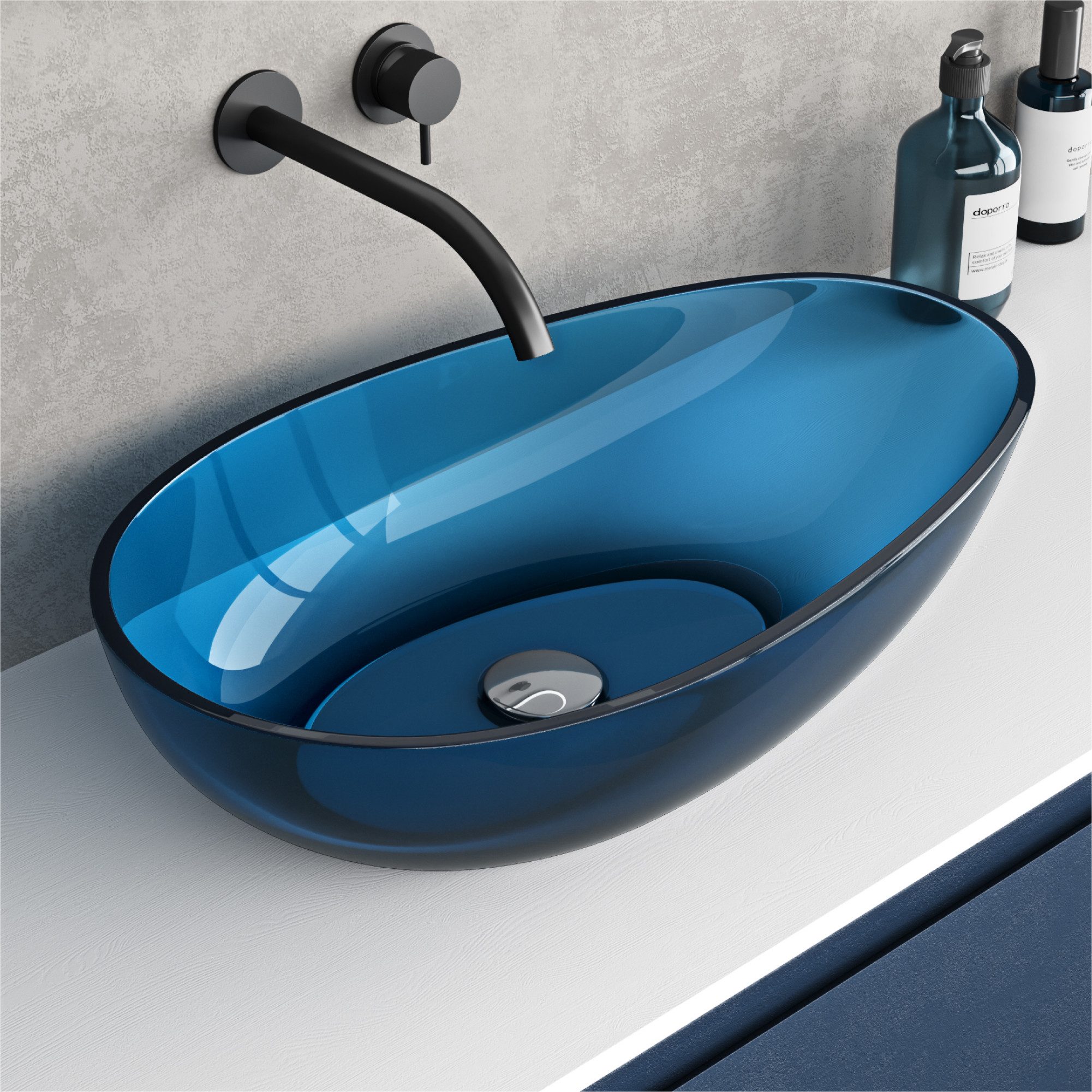 doporro Waschbecken Aufsatzwaschbecken Waschtisch Hängewaschschale Oval Col809, antibakteriell und leicht zu reinigen, hochwertiges Material