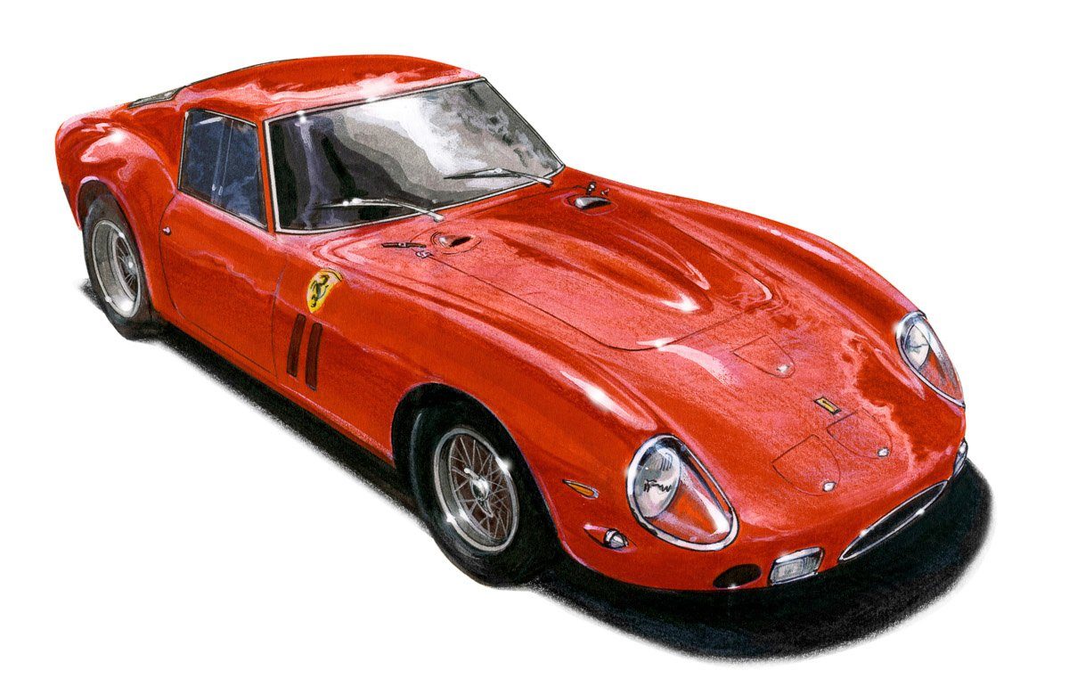 Papermoon Fototapete VINTAGE 250GTO-AUTO ILLUSTRATION RETRO LUXUS XXL DESIGN