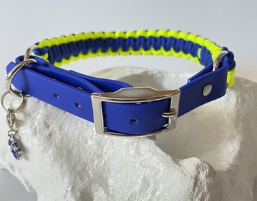Wandtattoodesign Hunde-Halsband Hundehalsband Blau neongelb mit Biothane Adapter Gratis Aufkleber, verschiedene Größen. Anpassbar durch Biothane Adapter 6cm