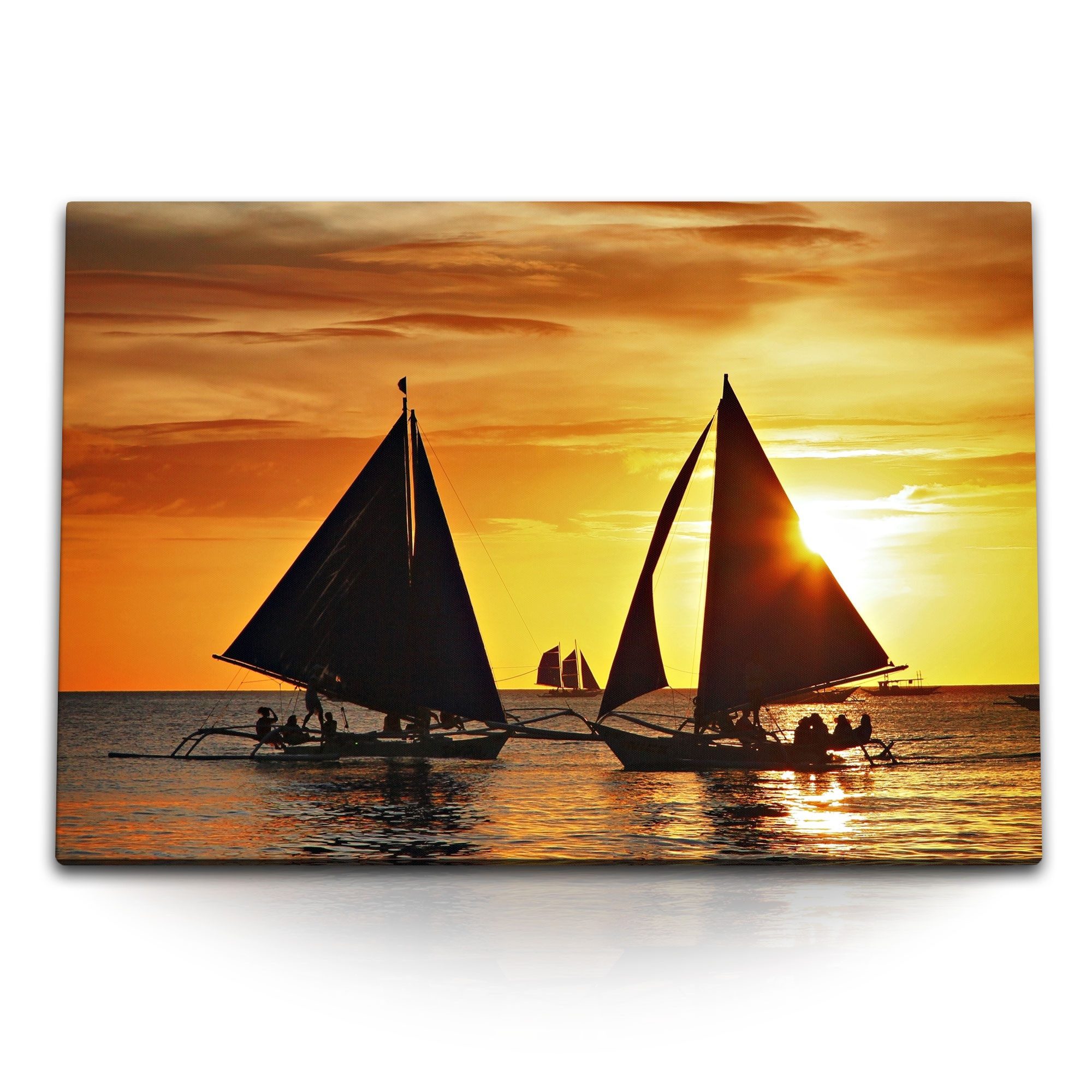 Leinwandbild 120x80cm Wandbild auf Leinwand Segelboote Segeln Abendröte Meer Horizo