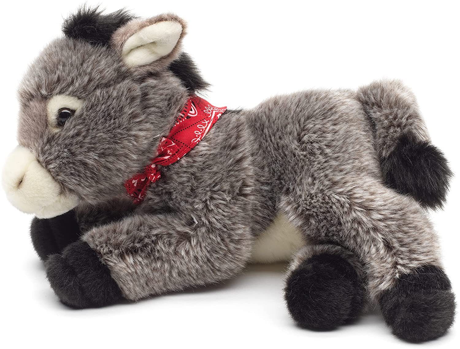 Uni-Toys Kuscheltier Esel mit Halstuch, liegend - 28 cm (Länge) - Plüsch-Pferd, Plüschtier, zu 100 % recyceltes Füllmaterial | Kuscheltiere