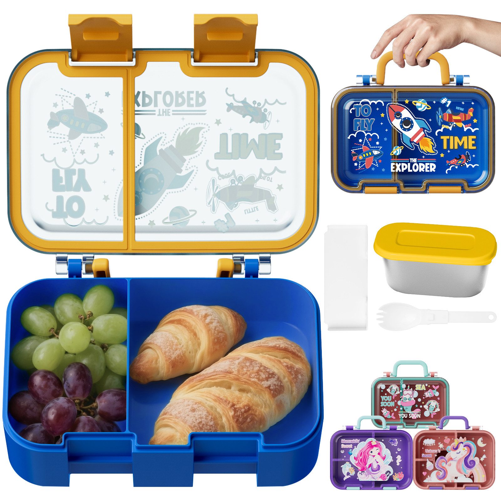 Bundviel Lunchbox Brotdose Kinder mit Fächern Bento Box Auslaufsicher Lunchbox