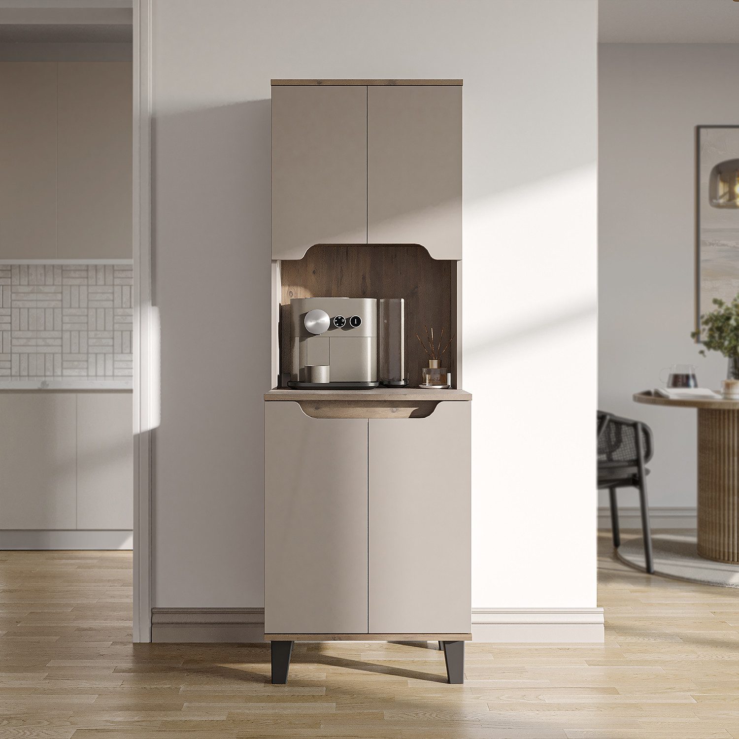 Roomart Küchenbuffet DEFNE mit Nische Kaffeebar Mikrowellenschrank Vorratsschrank, 5 Farben Offene Nische für Kaffeemaschine, 4 Türfächer – Bild 3 von 5