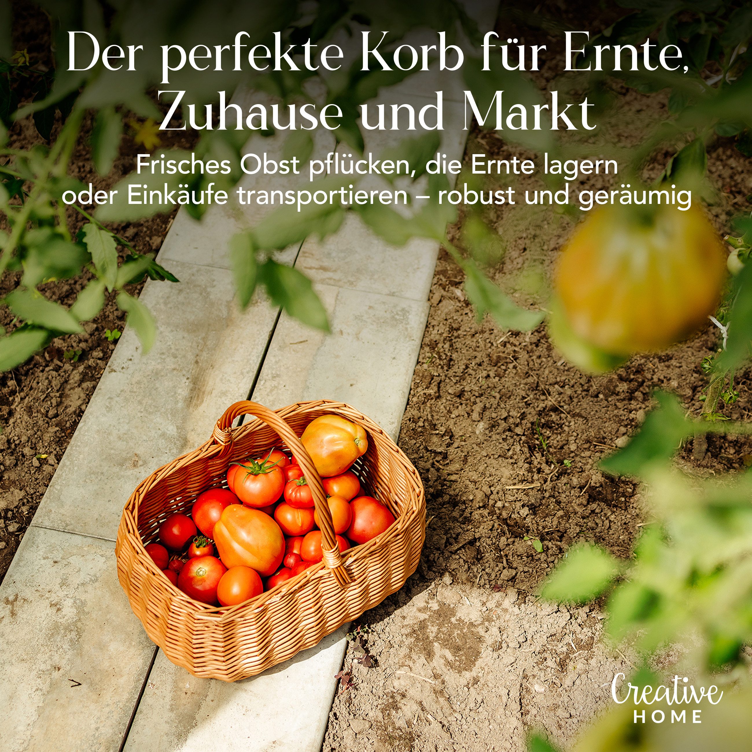 Creative Home Einkaufskorb Picknickkorb Weidenkorb mit Henkel Naturbraun Handgeflochten
