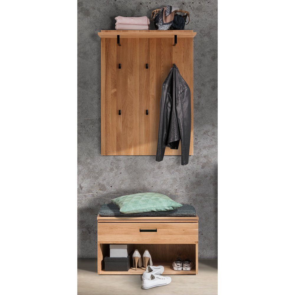 Lomadox Шкафы-Set LEUNA-64, (Spar-Set, 4-St), Wildeiche massiv geölt, Paneel, Bank mit Kissen, 80 cm breit