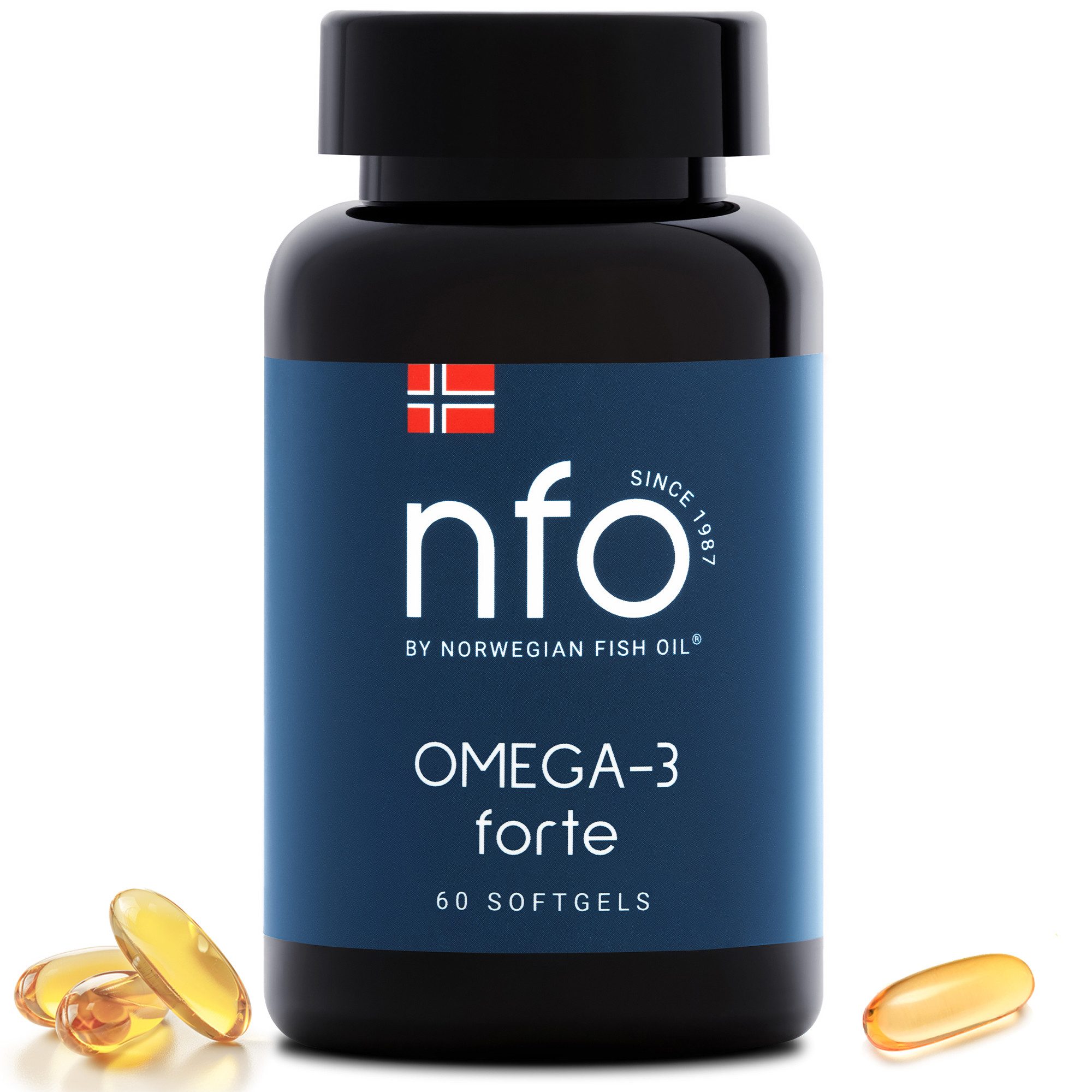 NFO Omega 3 Forte- mit hoher Dosierung an EPA, DHA & Vitamin E Kapsel Softgel, 1 er Packung à 60 St., 74 g, in Ethylester-Form, aus premium Fischöl aus Norwegen