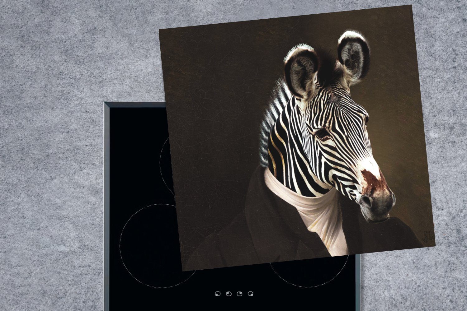 Zebra tlg), Herdblende-/Abdeckplatte MuchoWow Porträt küche Vinyl, Ceranfeldabdeckung, - Kleidung, cm, (1 78x78 für - Arbeitsplatte