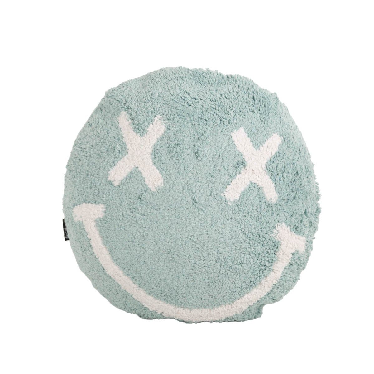 SCHÖNER LEBEN. Dekokissen Rundes Kissen Smile Beach Blue 45 cm – Getuftete Baumwolle