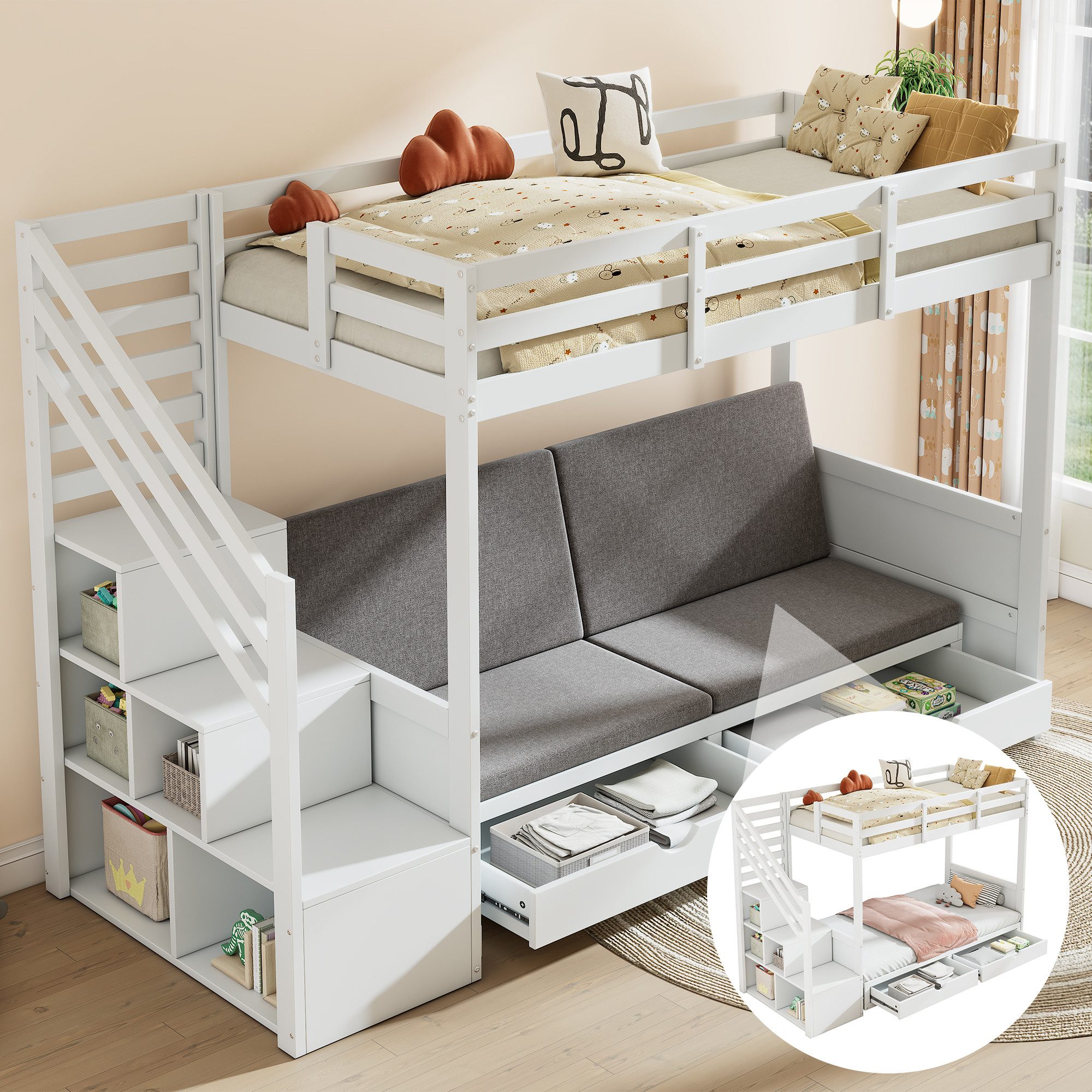 REDOM Hochbett mit Sofa und Stauraum günstig online kaufen