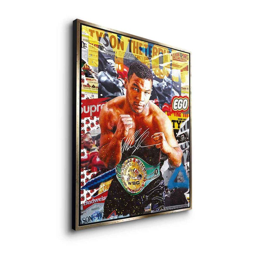 DOTCOMCANVAS® Leinwandbild Iron Mike, Leinwandbild Art Iron Rahmen Pop Sport Boxer Collage Mike Mike Tyson silberner
