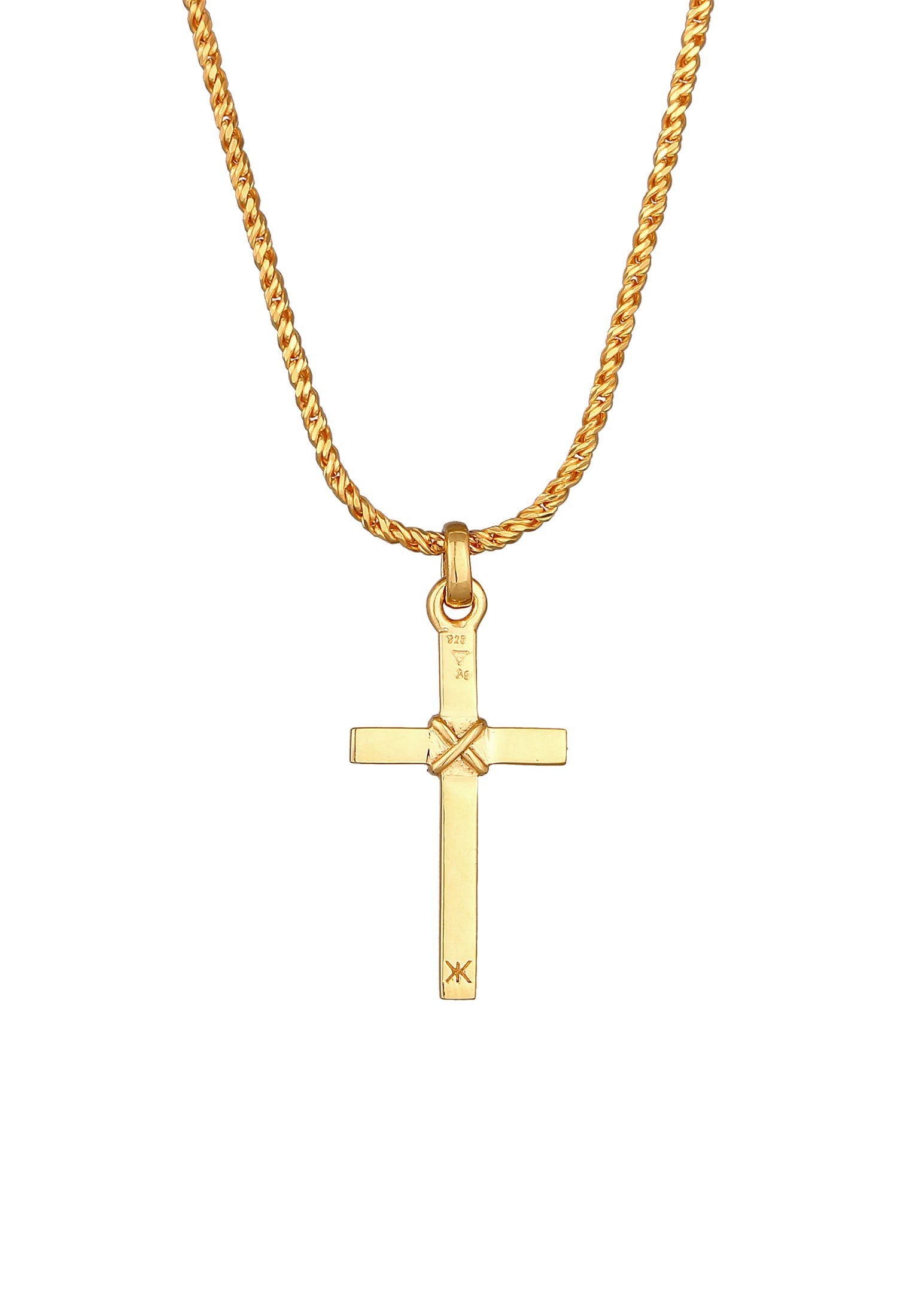 Kuzzoi Kette mit Anhänger Herren Kreuz Flach Kordelkette 925 Silber, Kreuz