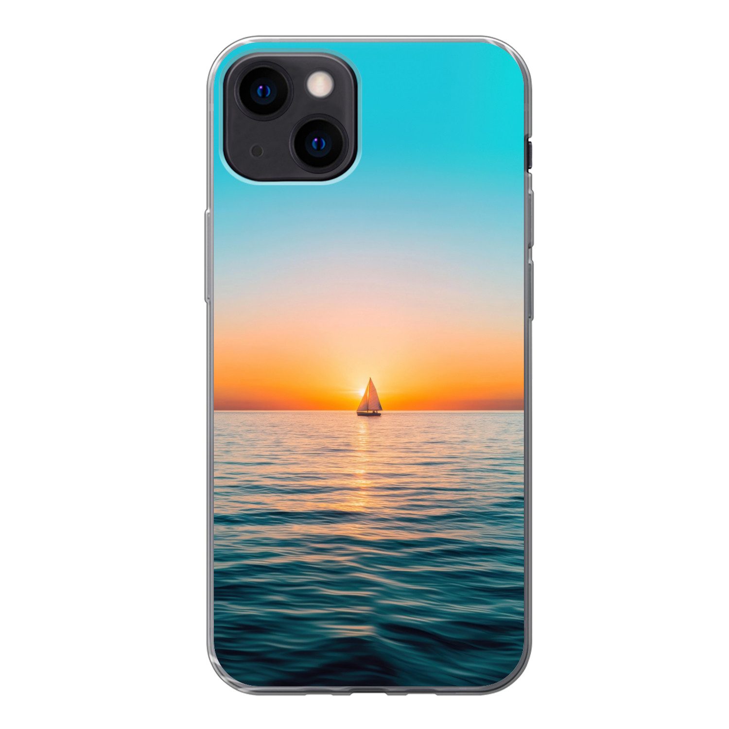 MuchoWow Handyhülle für Apple iPhone 13 Meer - Segelboot - Sonnenuntergang, Smartphone-Bumper, Print, Handy Schutzhülle Dünn