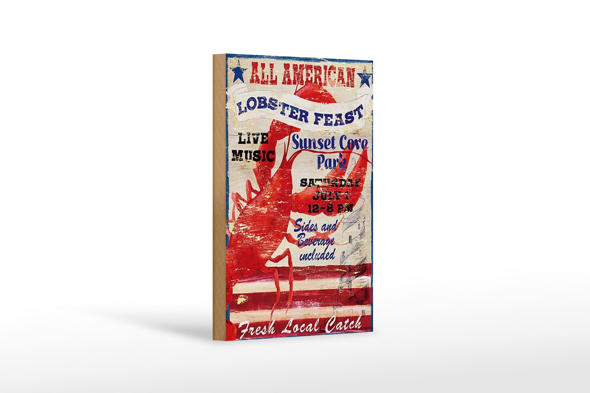 Holzbild Spruch 12x18 cm all american lobster feast music