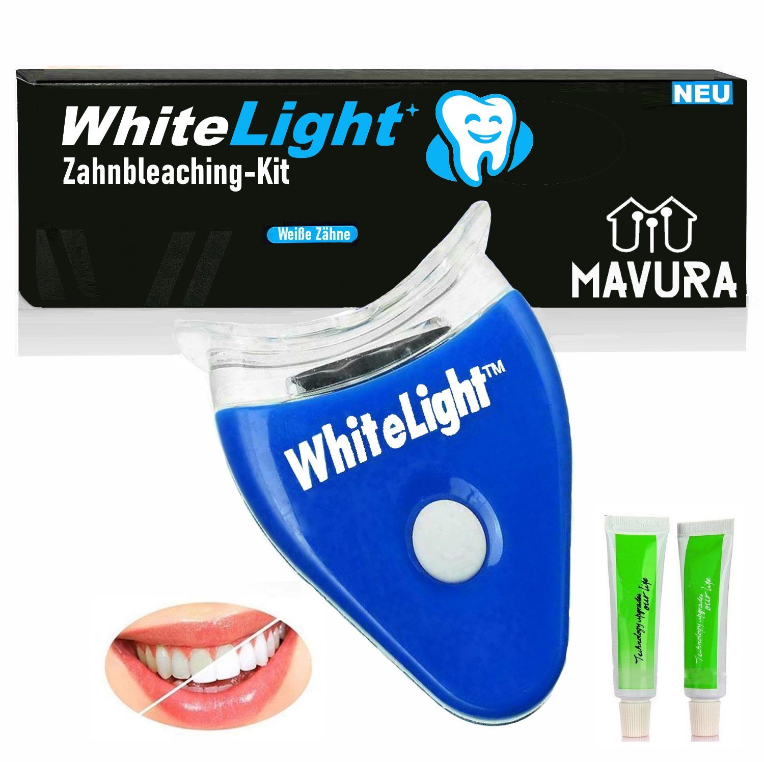 MAVURA Zahnbleaching-Kit WhiteLight Zahnaufhellung Bleaching Set Zahnweiß  Gel, schnell Weiße Zähne (1kg/421,30)