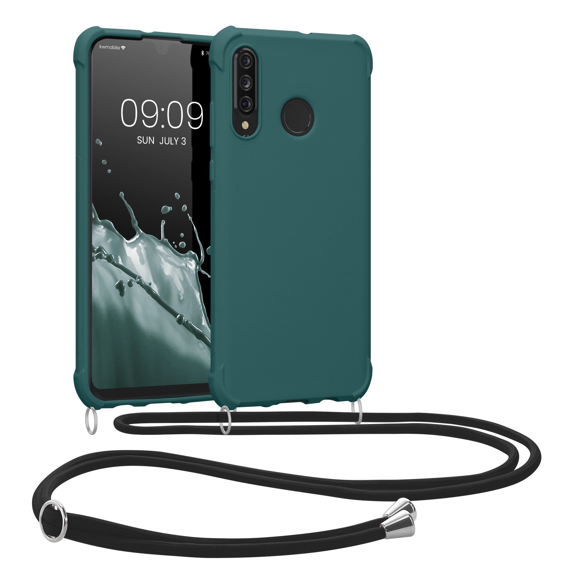 kwmobile Handyhülle Hülle für Huawei P30 Lite, mit Metall Kette zum Umhängen - Silikon Handy Cover Case Schutzhülle