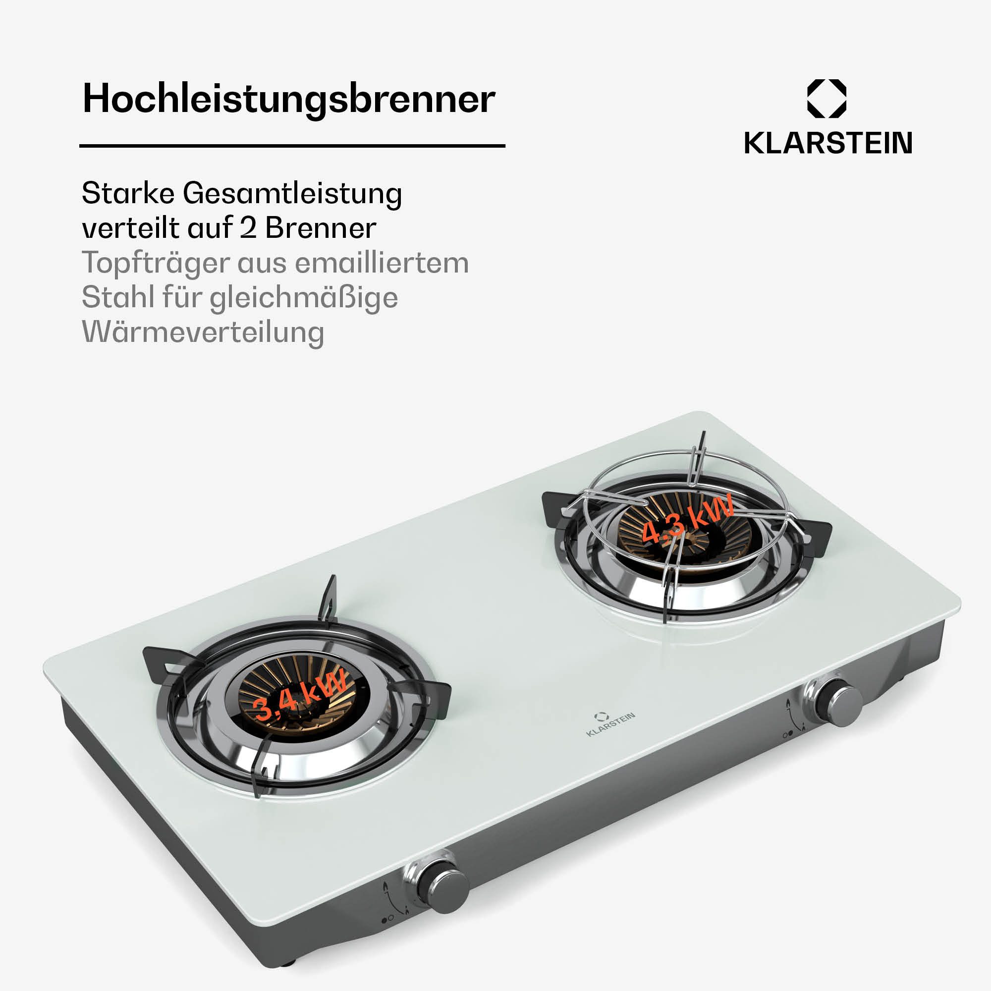 Klarstein Doppelkochplatte Barzona, Gaskocher Dopple Gas Brenner Camping Hob 7700 W