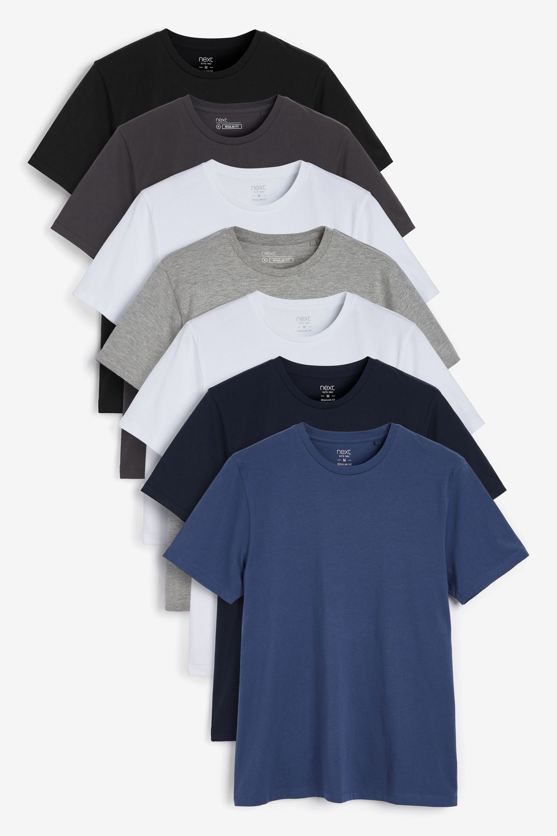Next T-Shirt (7-tlg) Black/Charcoal Grey/White/Grey Marl/Navy/Blue