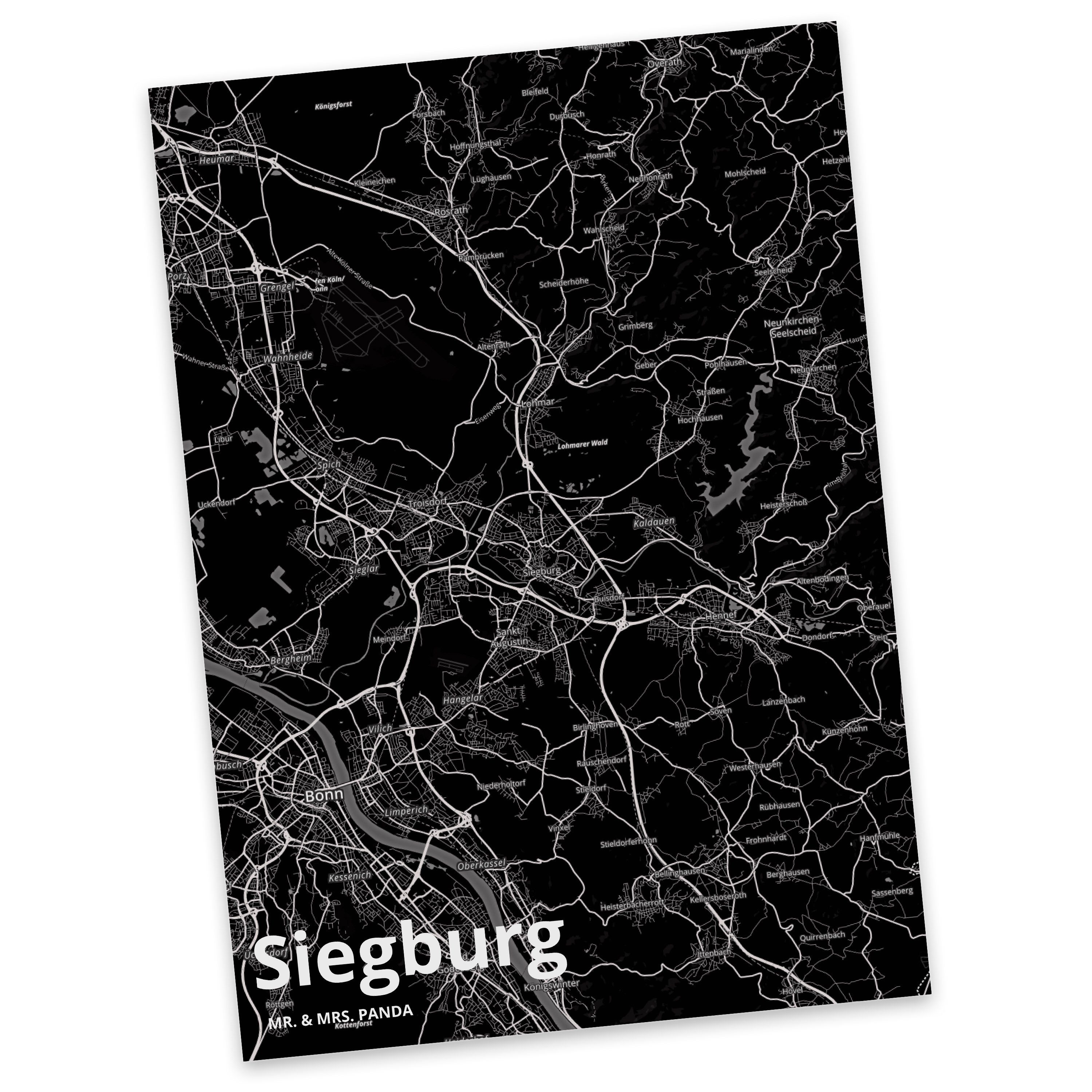 Mr. & Mrs. Panda Postkarte Siegburg - Geschenk, Stadt Dorf Karte Landkarte Map Stadtplan, Dankes